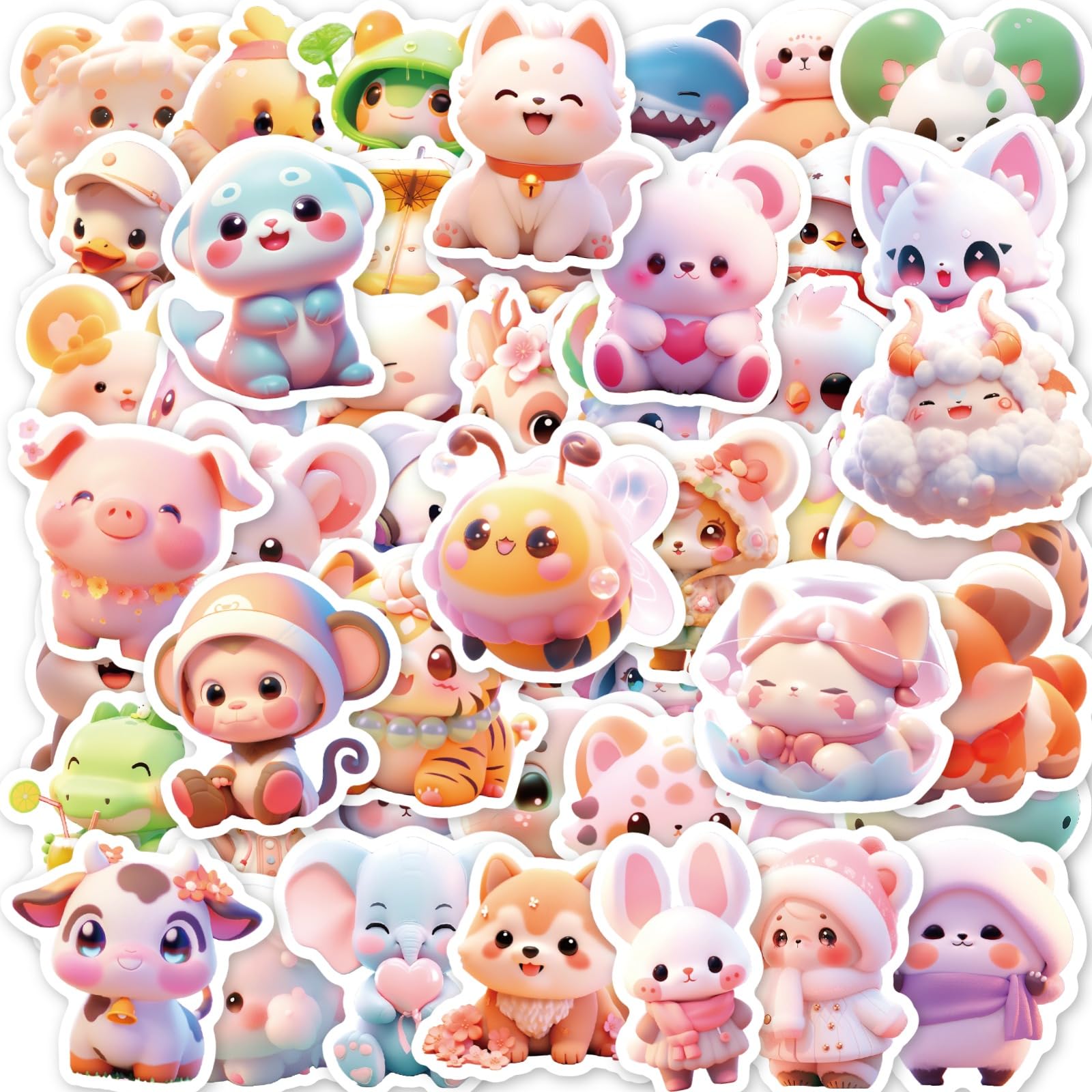 100 simpatici adesivi a forma di animali per Kindle, confezione di adesivi in vinile Kawaii con adorabili animali pastello e animali dei cartoni animati per laptop, diari, custodie per telefono
