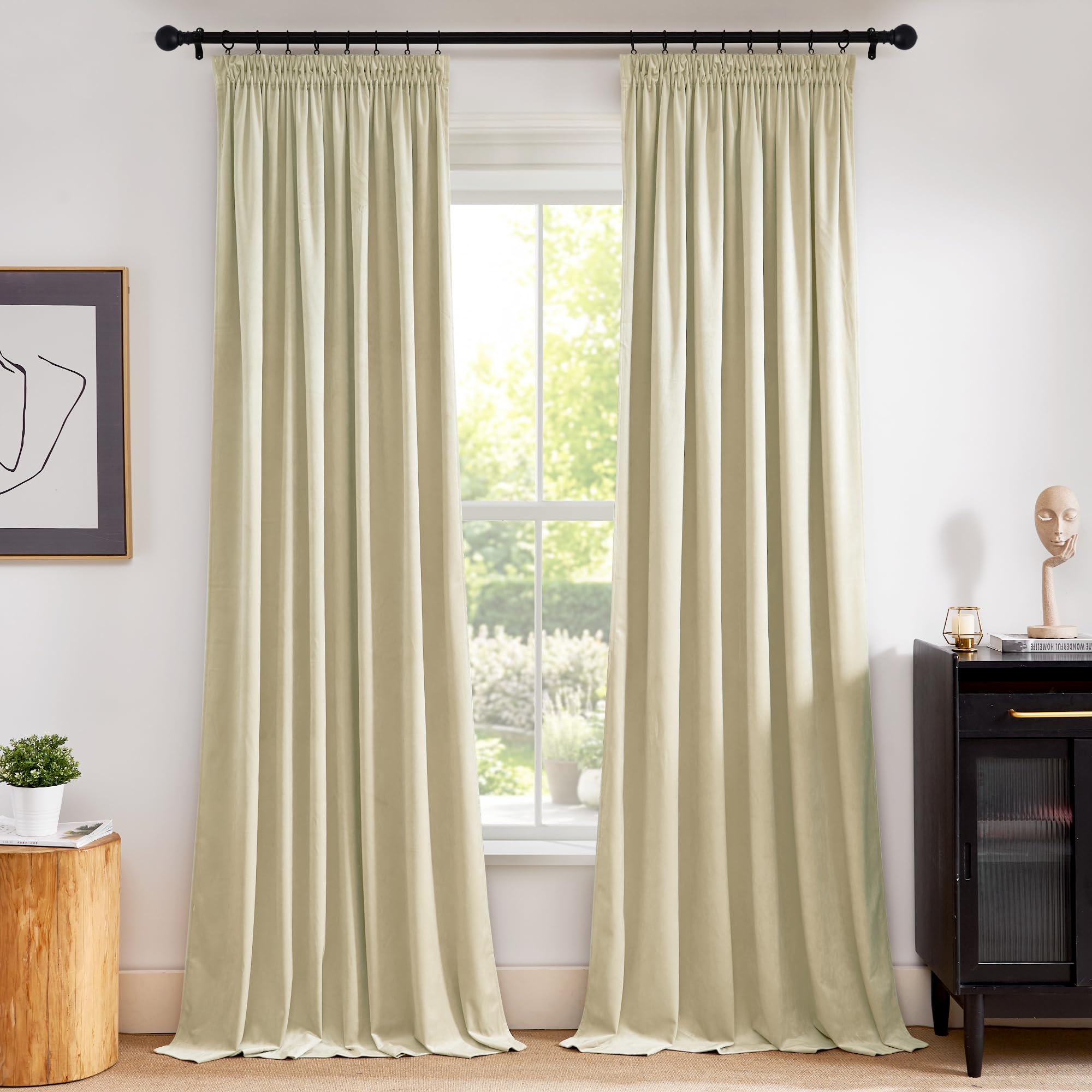 PONY DANCE Samt Gardinen Wohnzimmer Thermovorhang mit Kräuselband für Schiene 2er Set Samtvorhänge Hellbeige Schwerer Vorhang Hitzeschutz Velvet Curtains for Living Room, H 240 x B 132 cm