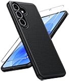 FNTCASE for Samsung Galaxy S25-FE Case: Shockproof Protective Lightweight Duty Rugged Cell Phone Cover with Non Slip Textured Back | Military Grade Drop Protection Bumper Tough (Black)