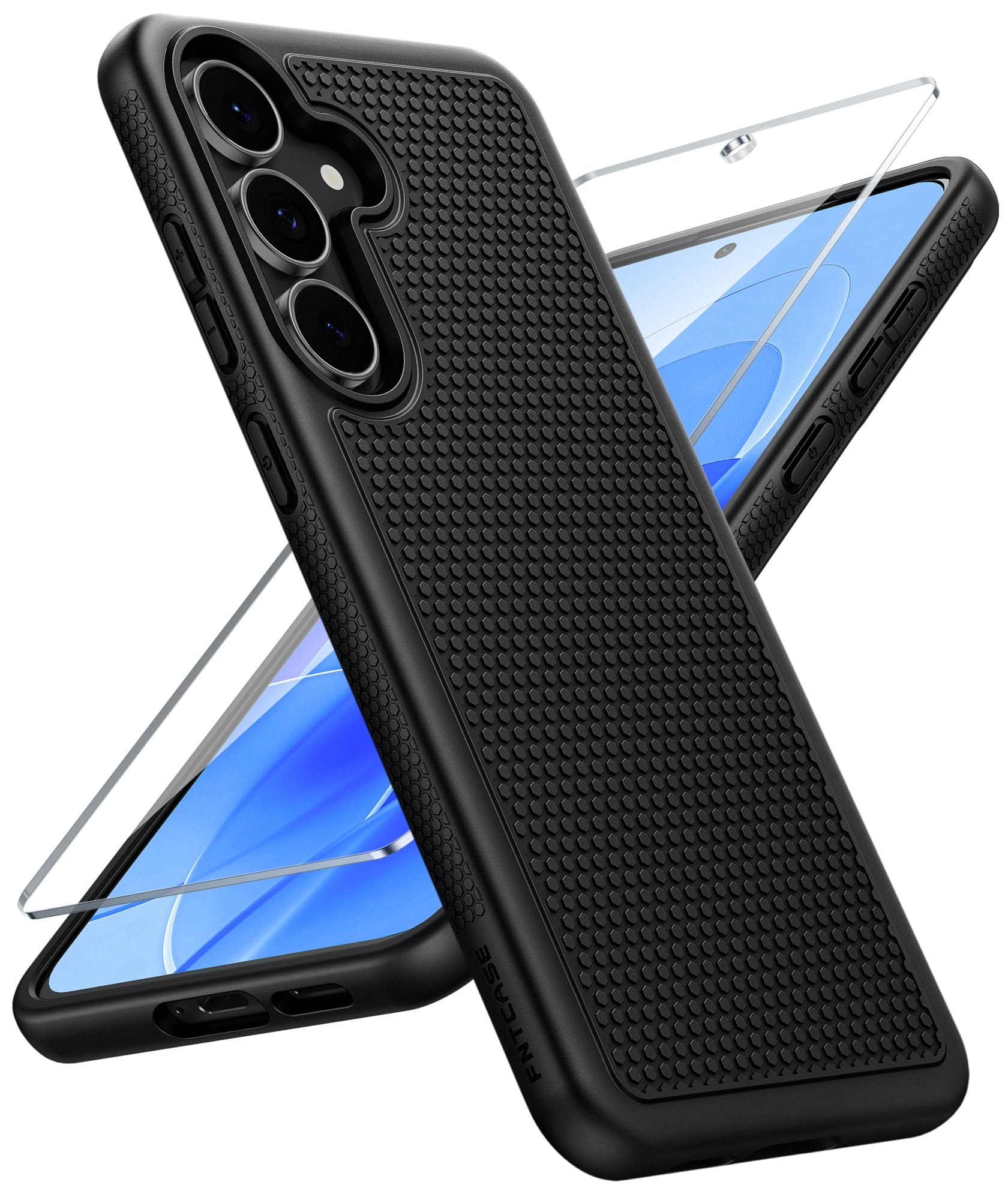 FNTCASE for Samsung Galaxy S25 FE Case: Shockproof Protective Non Slip | With Screen Protector, Shockproof Drop Protection, Matte Textured Protective Cell Phone Cover, for Daily Use, Black