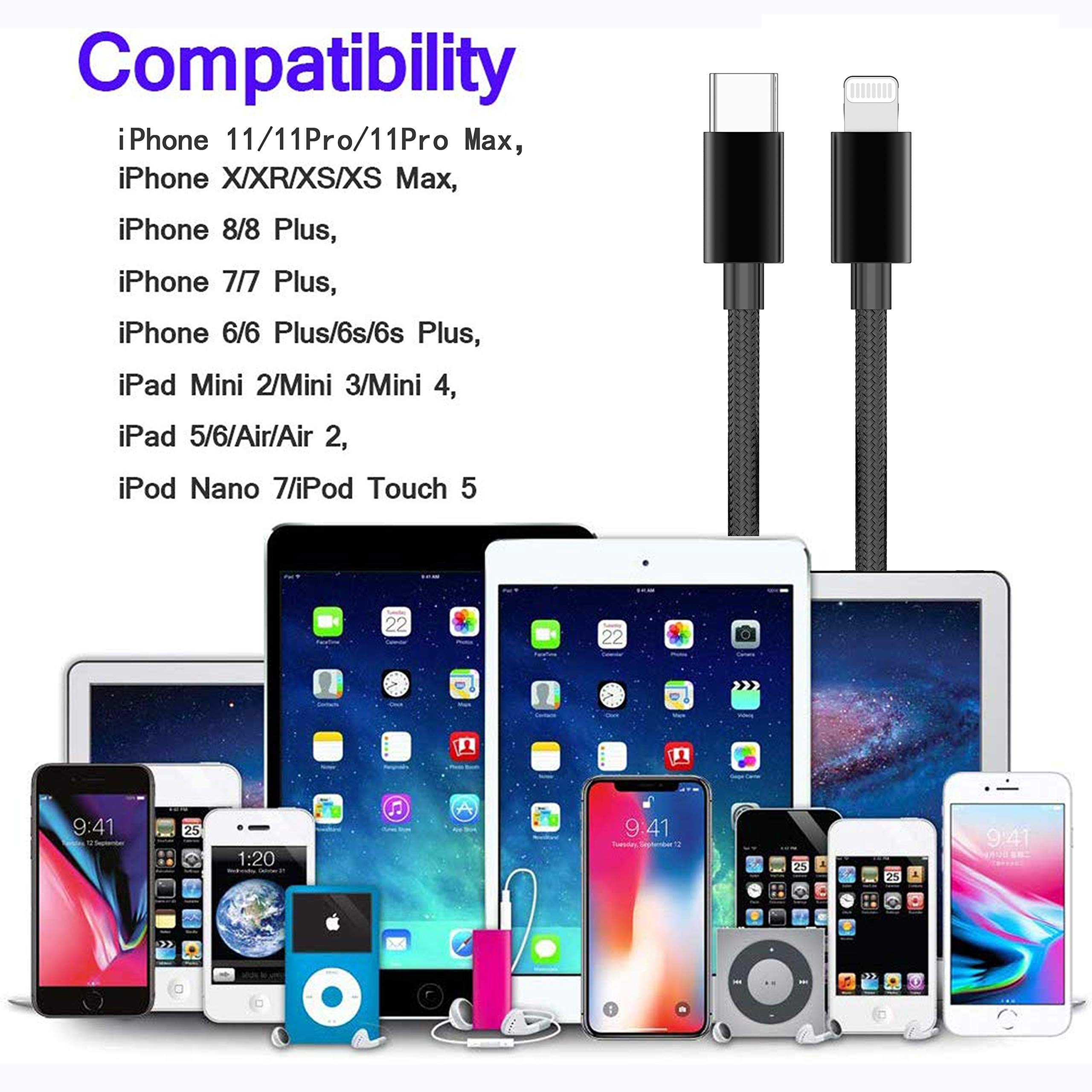 Apple MFi certificato USB C a Lightning cavo da 4 FT caricabatterie/sincronizzazione per iPhone X/XS/XR/XS Max / 8/8 Plus, (per uso con caricabatterie di tipo C) 1,2 m (nero)