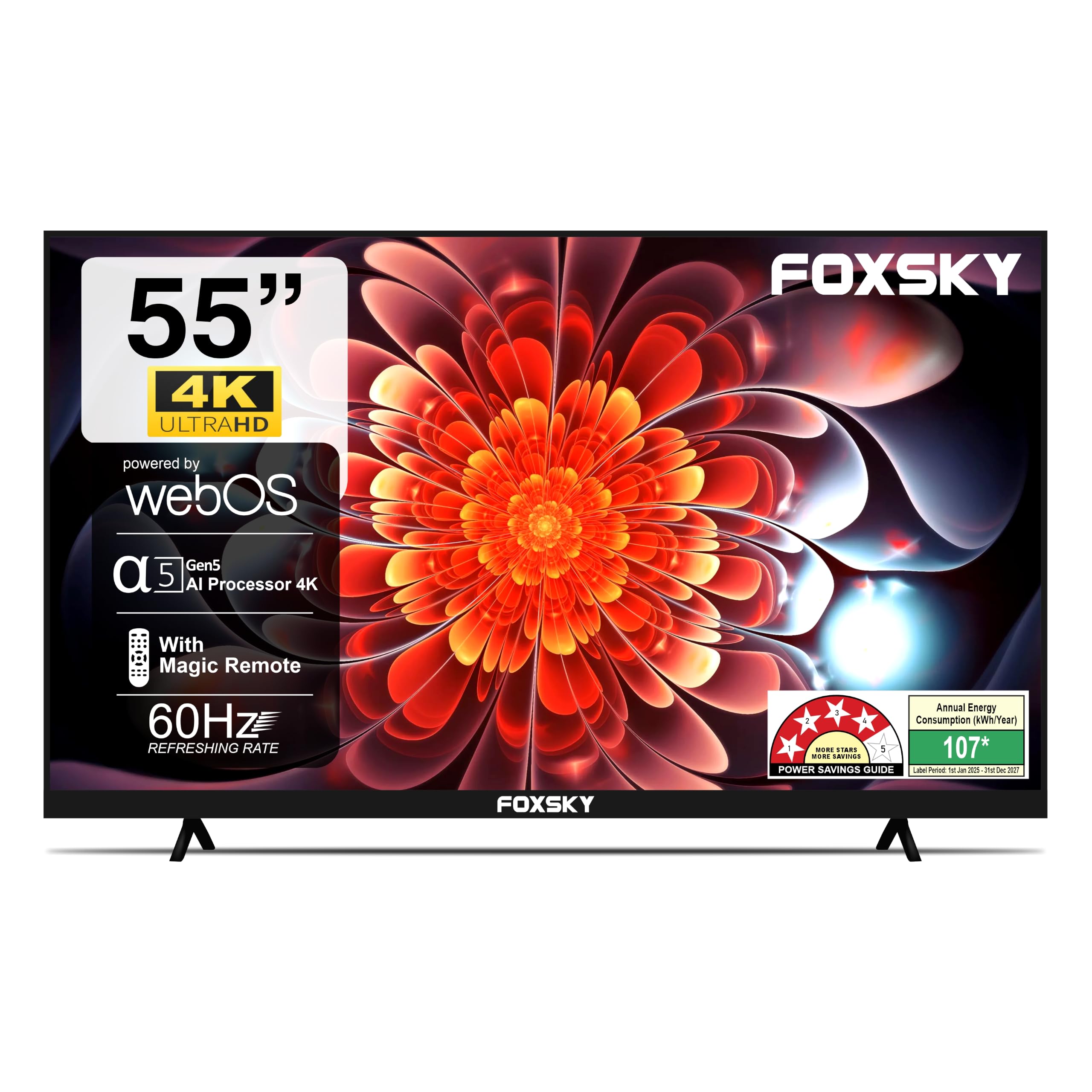 Foxsky 139.7 cm (55 inches) 4K Ultra HD Smart LED TV 55FS-VS (Black) (2021 Model) | With Voice Assistant