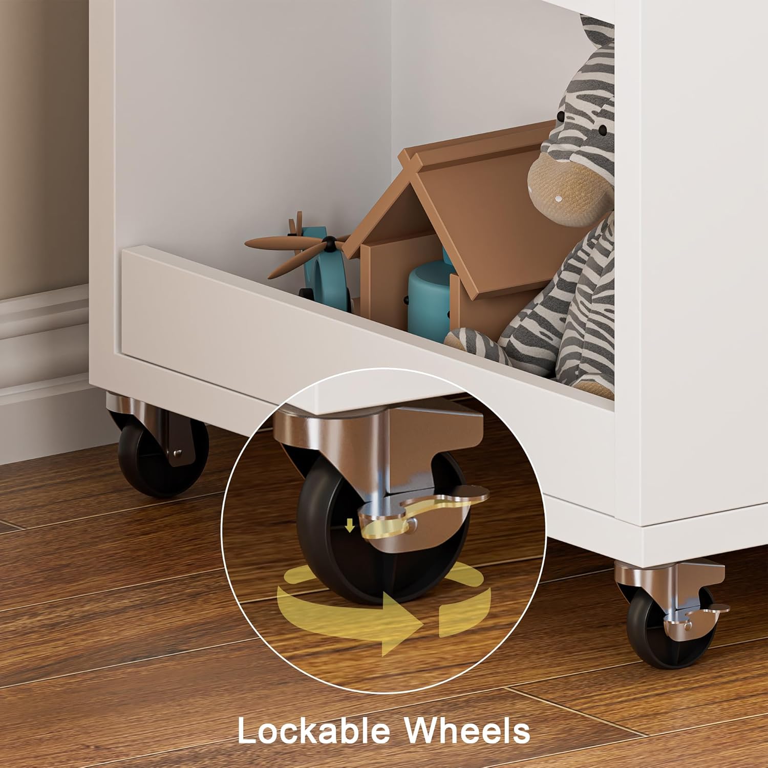 Baby Changing Table Top, 3 Drawers Nursery with 4 Open Cubbies, Rolling Chest with Wheels, 43" W x 19.5" D x 40" H