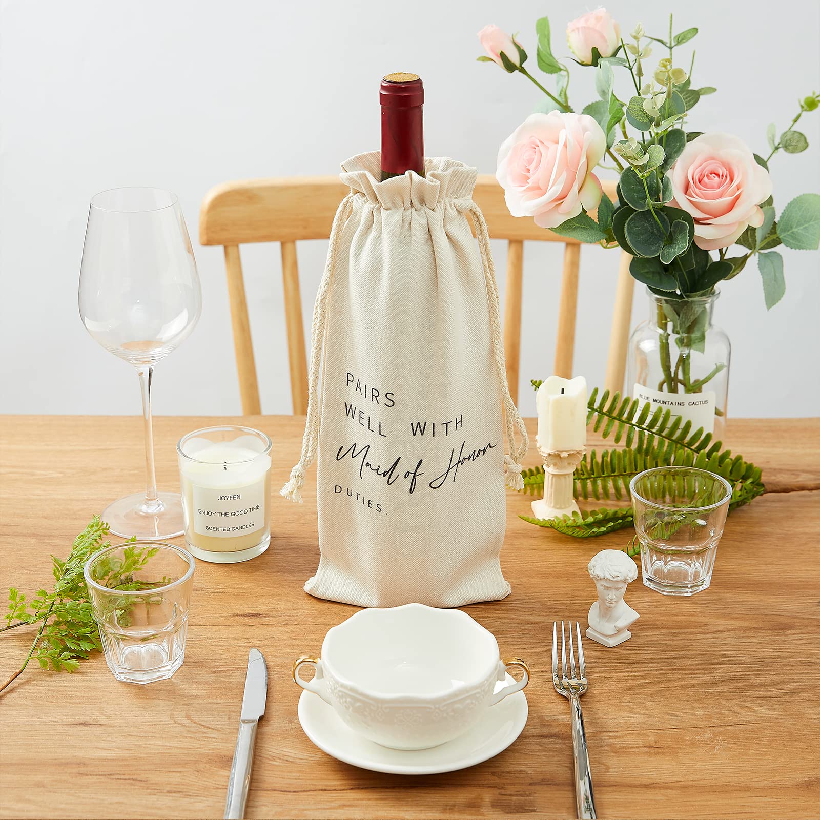 RF&CM Bridal Party Gifts, Bridesmaid Proposal, Bridesmaid Duties, Bridal Shower Favors, Cotton Drawstring Wine Bags - Image 2