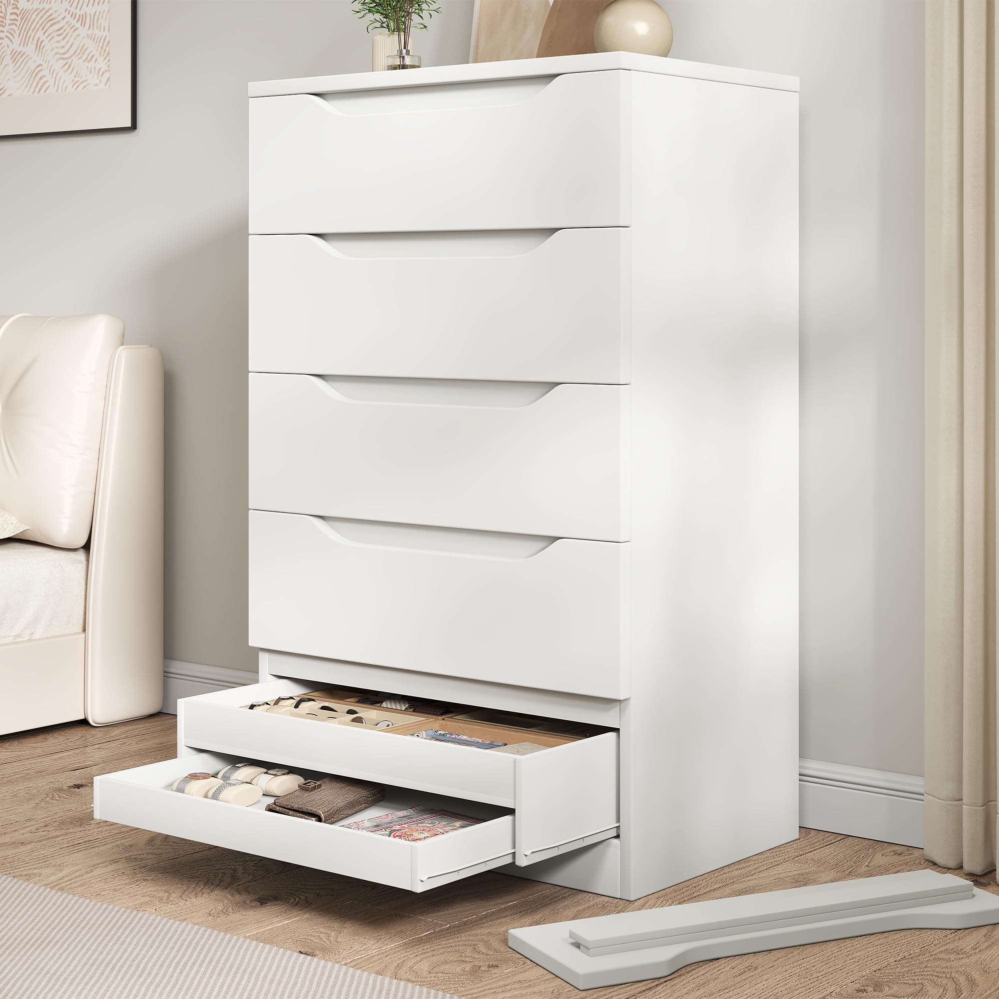 Amazon.com: White Tall 5 Drawer Dresser for Bedroom with Hidden
