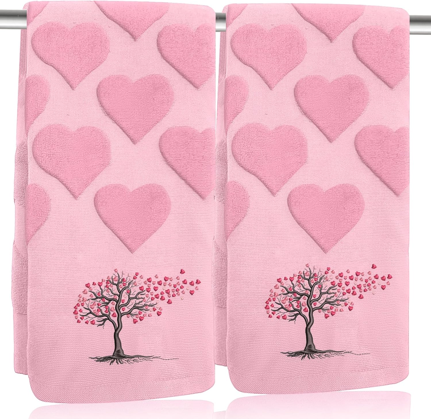 2 Pcs Red Valentines Day Hand Towels 100% Cotton Valentine's Day Bathroom Decorative Towels Holiday Bath Decor Kitchen Dish Towels for Valentines Bathroom Decor Gift 13.7 x 29.5 Inch (Tree)