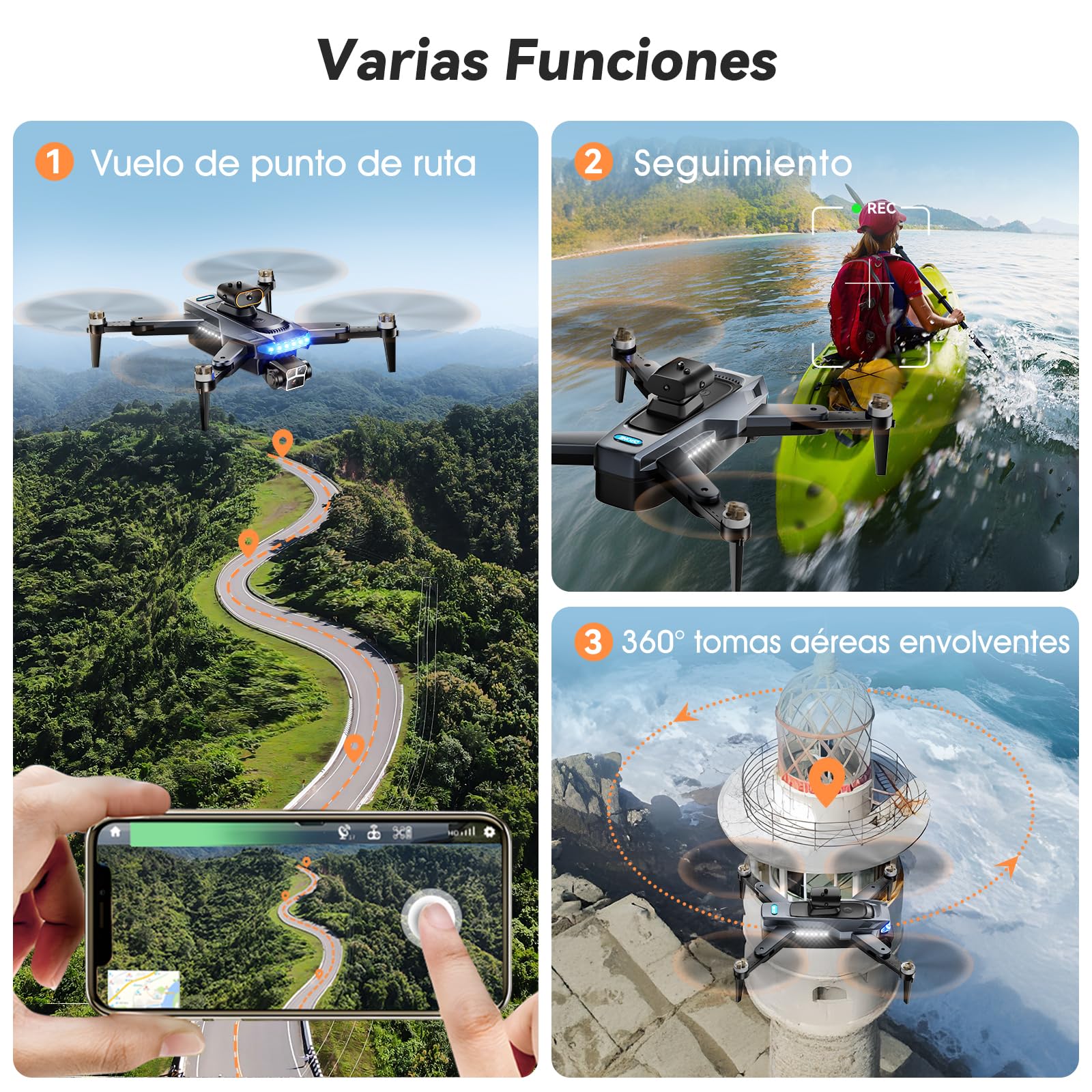 Dron con Cámara 4K GPS para Adultos y Principiantes, 54 Min Vuelo (3 Baterías), Motor Sin Escobillas, Cámara Ajustable 90°, Retorno Automático, Plegable <249g(Negro)(estándar)