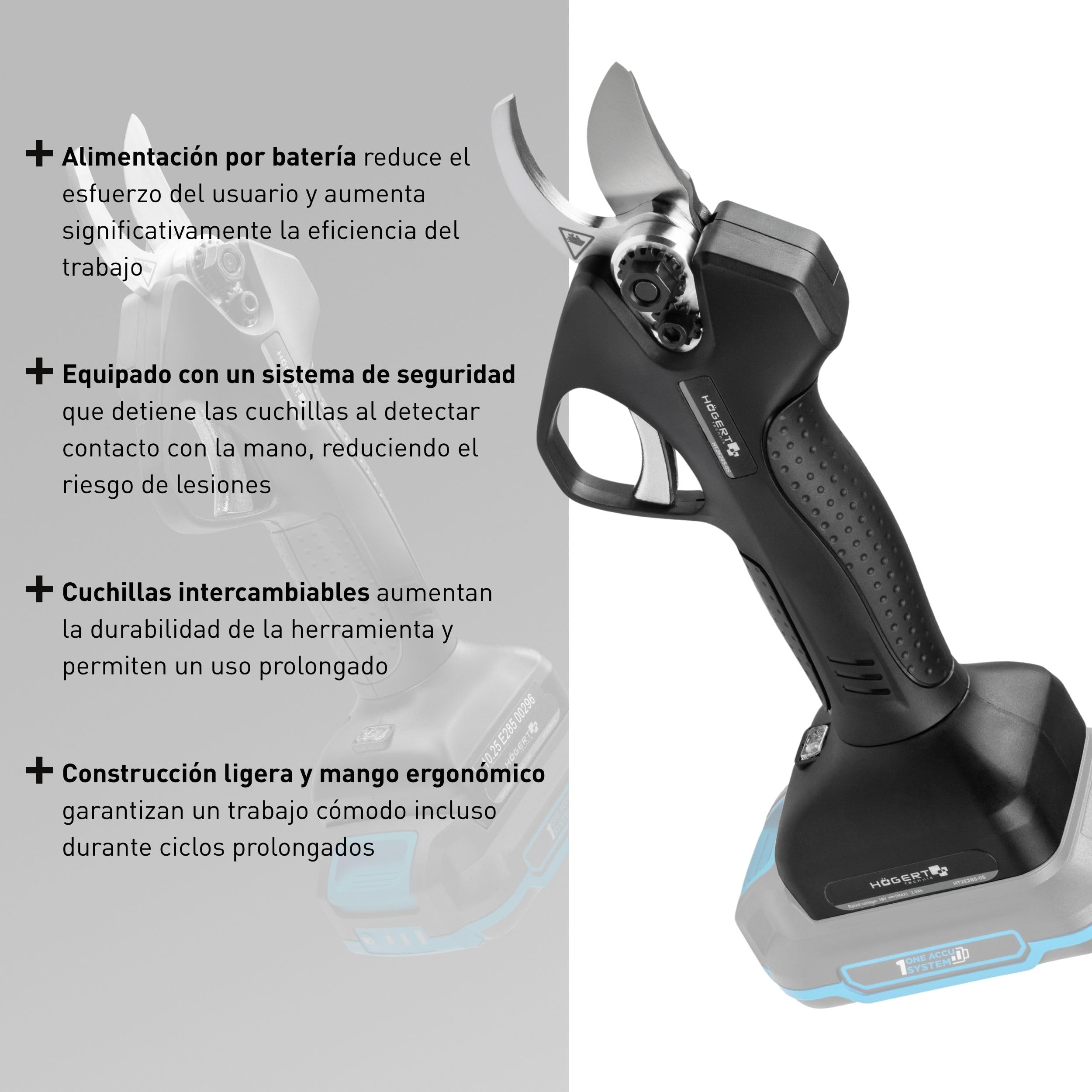 HÖGERT TECHNIK Tijeras de Poda a Batería 18V OneAccuSystem, motor sin escobillas, tijeras de jardín eléctricas para ramas hasta 30 mm, podadora inalámbrica para jardín y frutales, sin batería
