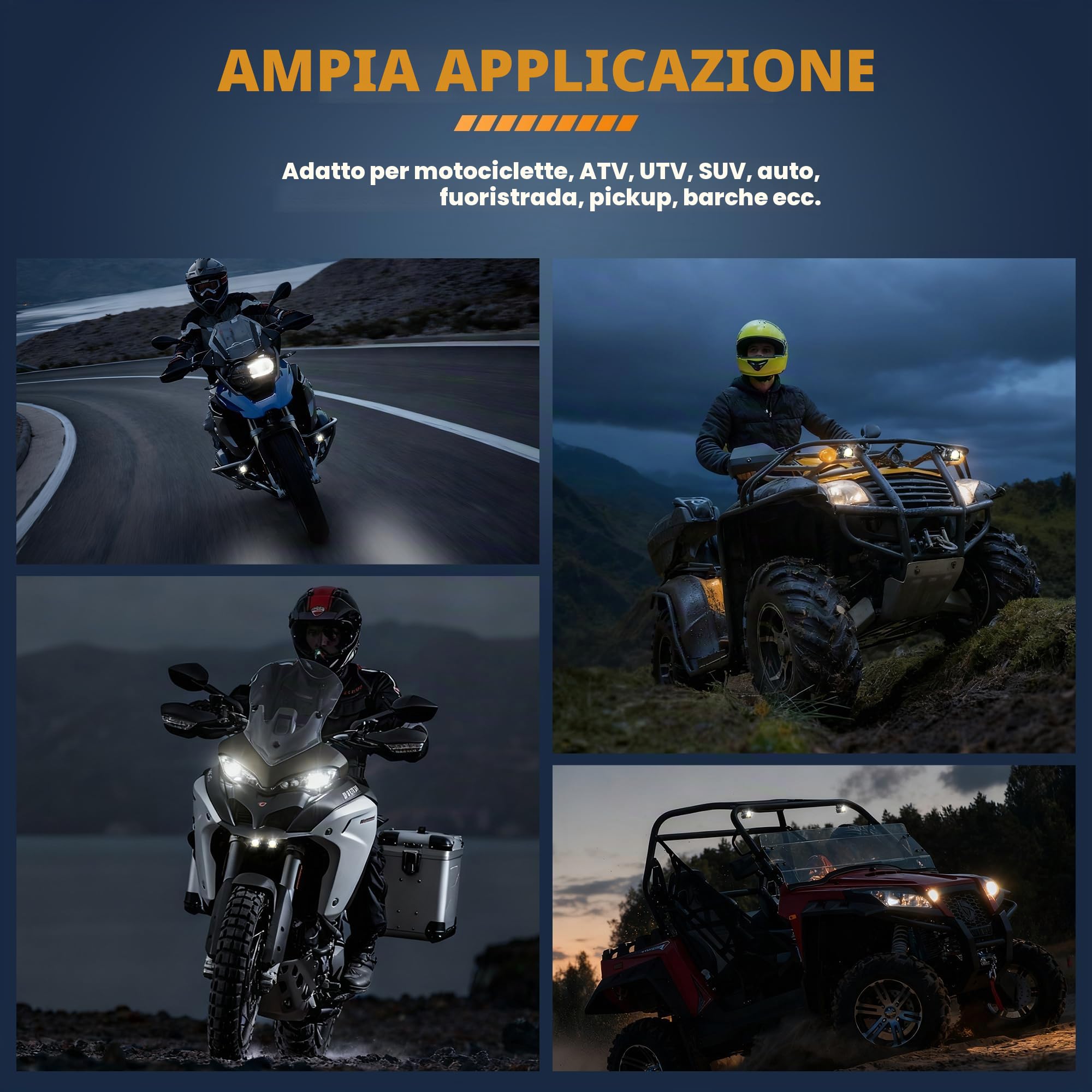 Future Eyes Faretti Supplementari Moto LED 120W 12000LM CE E-Mark E57, IP67 Impermeabili Fari, Fari Supplementari Moto 60W Doppio Fascio con Supporto 360°