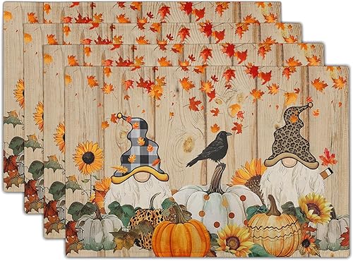 Miniatura 9 de Juego de 4 manteles individuales de gnomos de chef, 12 x 18 pulgadas, a cuadros de búfalo, para cocina, granja, lavables, a prueba de calor, para el