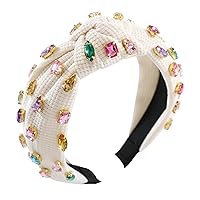 Vista 27 de Diadema anudada de perlas para mujer, diadema con brillantes diamantes de imitación, adornada con cristales, diadema ancha con nudo, accesorio