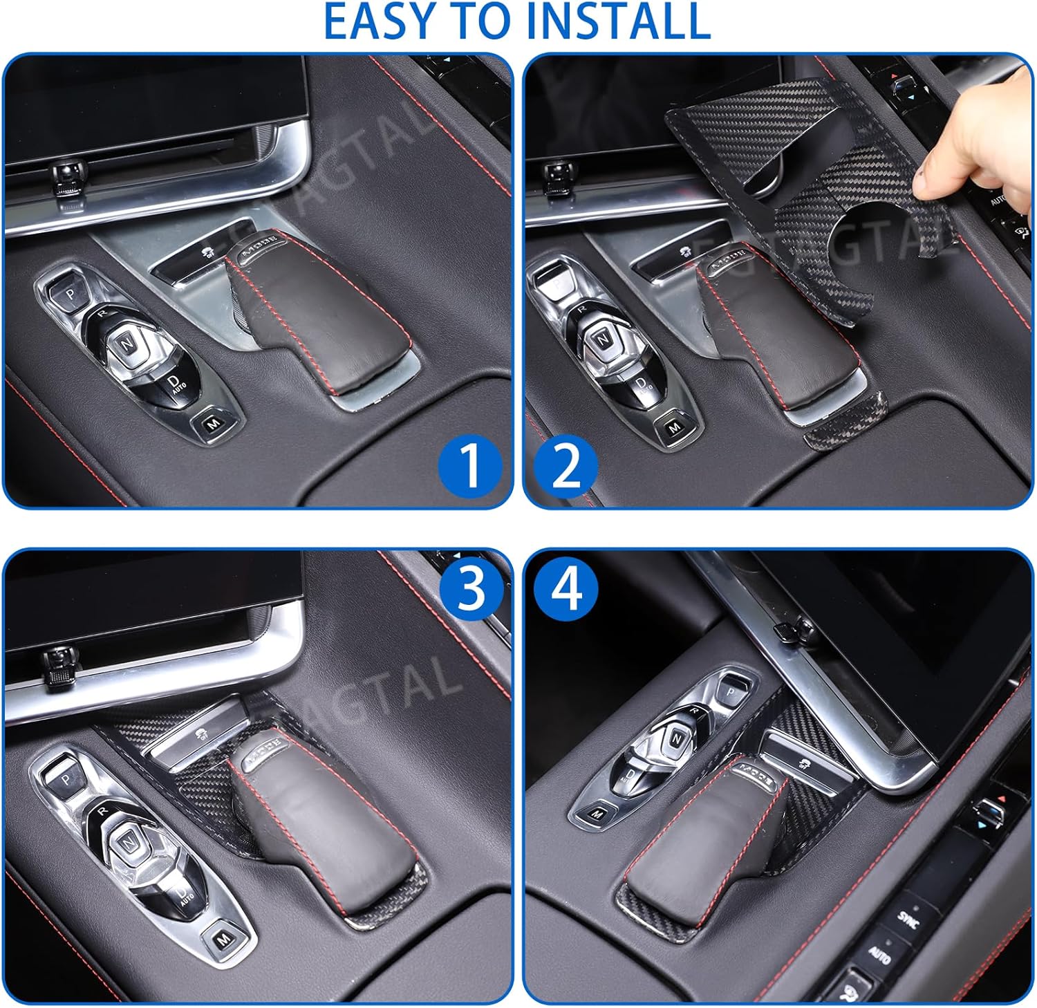 Real Carbon Fiber Gear Shift Panel ESP Anti Slip Switch Panel Trim Cover Compatible with Chevrolet Corvette C8 2020-2025, Center Console Gears Base Panel Cover, 2PCS (Black)