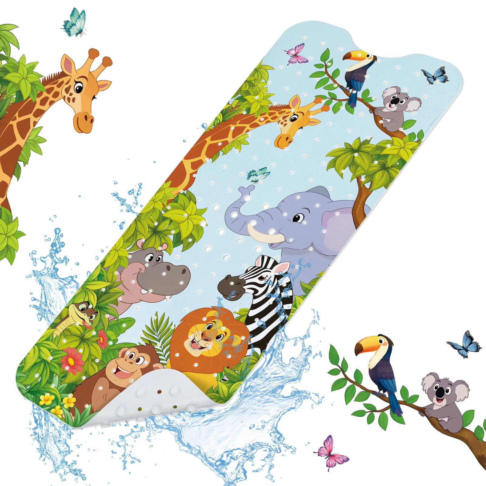 SHUCHING Tapis de Bain Antidérapant Enfant Animaux de la Jungle, Tapis Baignoire Antidérapant Bebe, Réssistant à la Moisissure et Lavable en Machine 100 x 40 cm