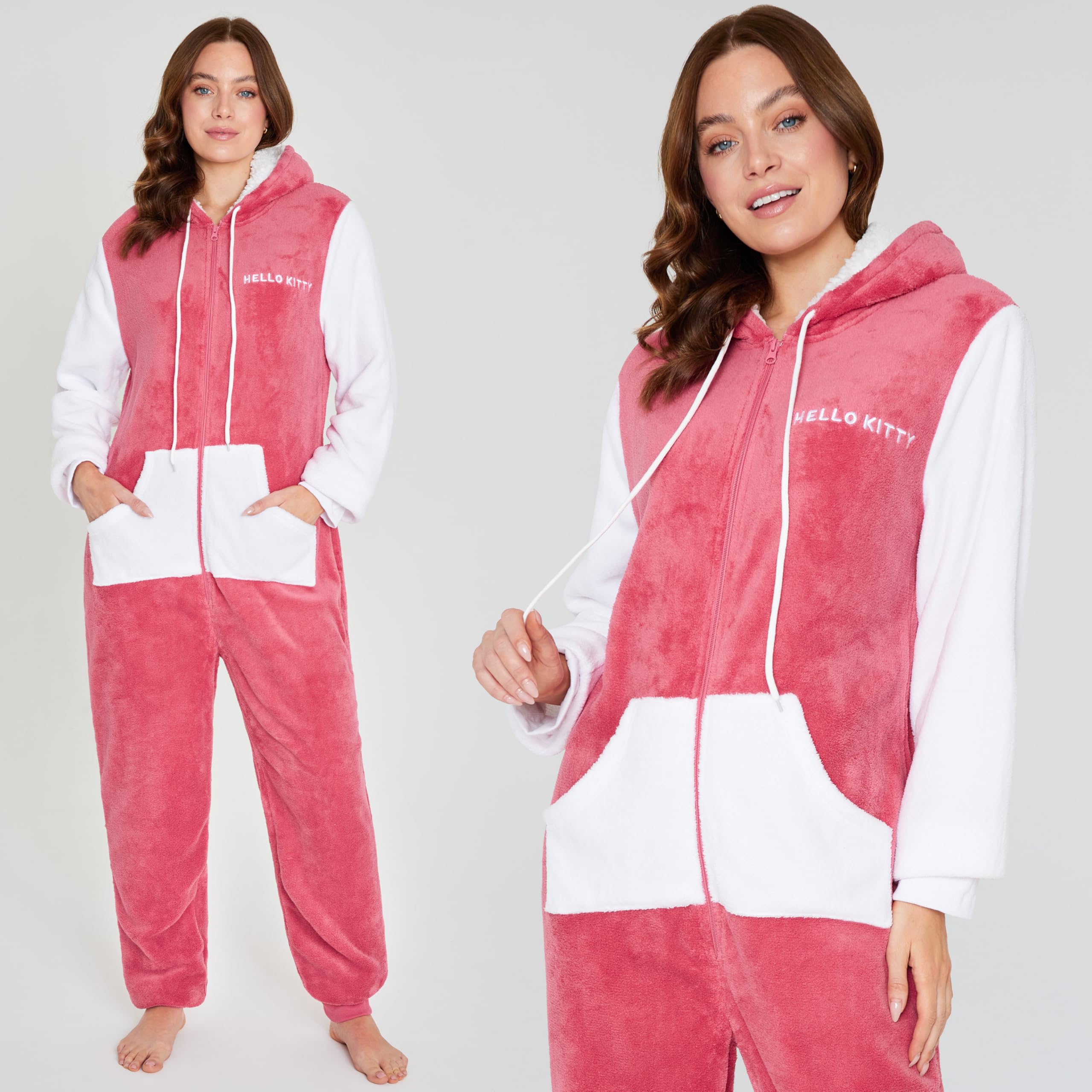 Hello Kitty Sanrio Pijama Entero Mujer y Adolescente con Capucha, Pijama Una Pieza Kawaii, Polar Ropa de Dormir, Regalos de Anime