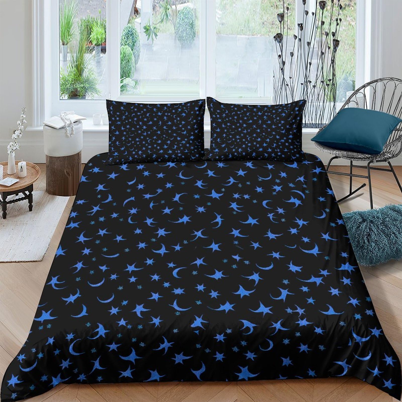 GPLZQXKJNH 3D Printed Blue Butterfly Duvet Cover Set Microfiber Black Bedding with 2 Pillowcases for Bedroom Decor, Single（135x200cm）