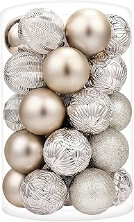 ISULIFE Christmas Ball Ornaments(2.36",Champagne) 34ct Shatterproof Christmas Tree Ball Ornaments,Decorations for Xmas Tre...