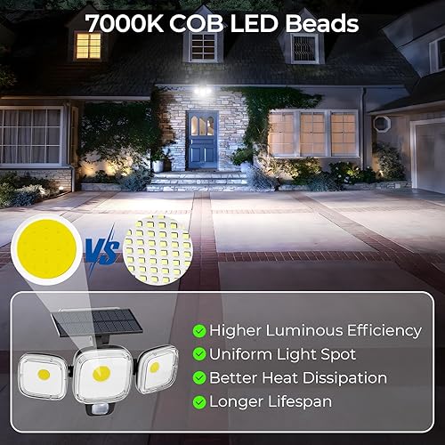 Miniatura 2 de CINOTON Luces solares con sensor de movimiento para exteriores, 3 modos de luz LED de seguridad con control remoto, IP65, impermeable, alimentada