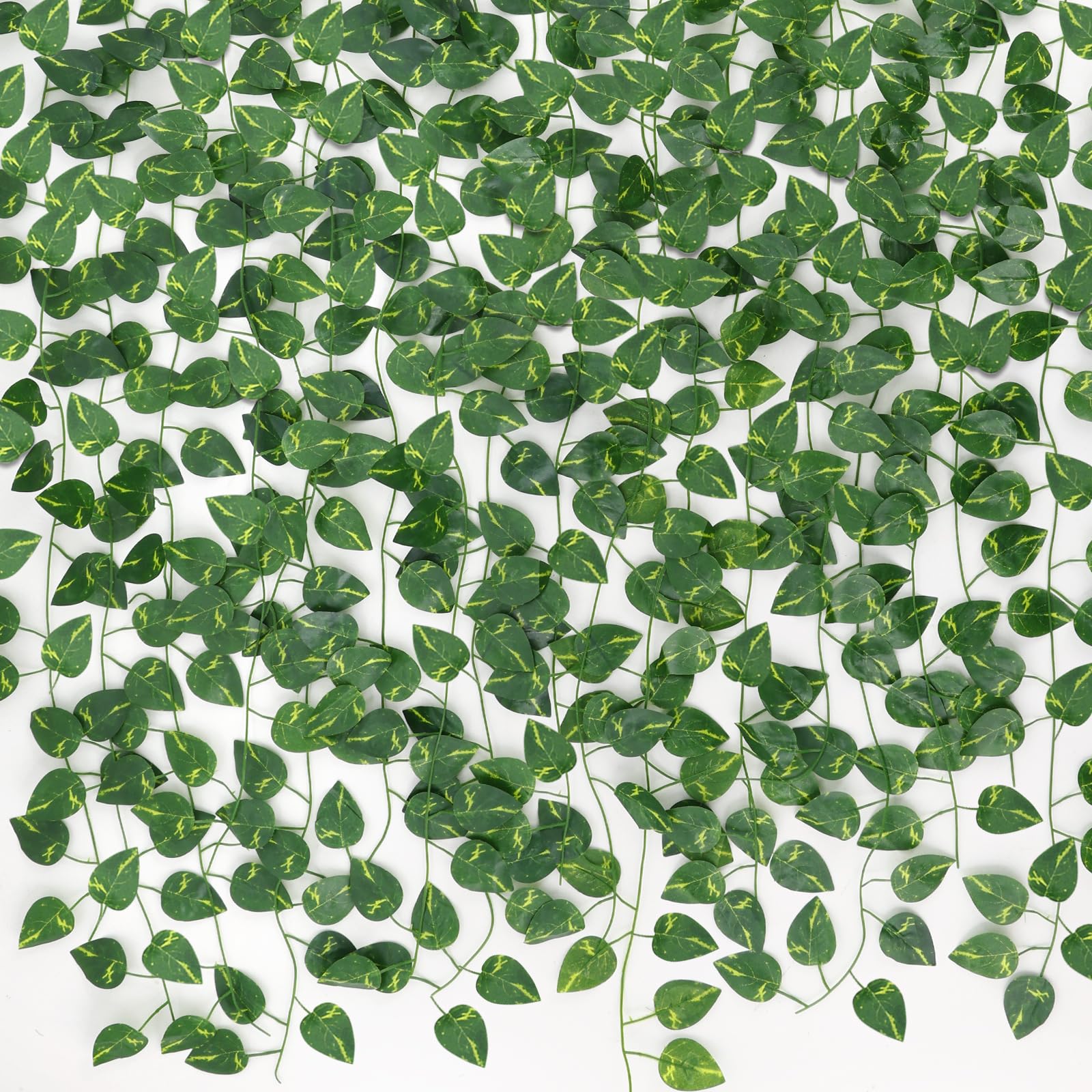 12 Pack Artificial Pothos Vines for Room Decor, Artificial Ivy Greenery Garland Fake Vines Hanging Plants Backdrop, Faux Green Leaves for Home Bedroom Wall Decoration