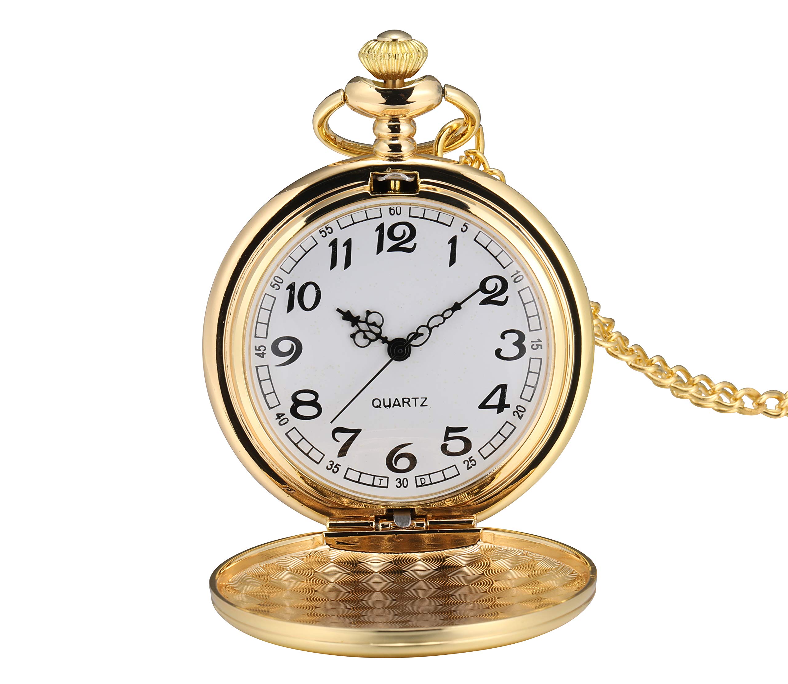 Smooth Vintage Pocket Watch with Chain (Gold)