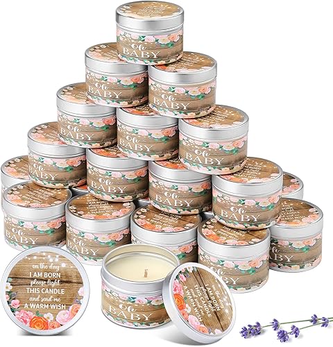 MTLEE 24 velas de grano de madera para baby shower, recuerdos de fiesta con aroma a lavanda, regalos de baby shower para invitados, velas rústicas