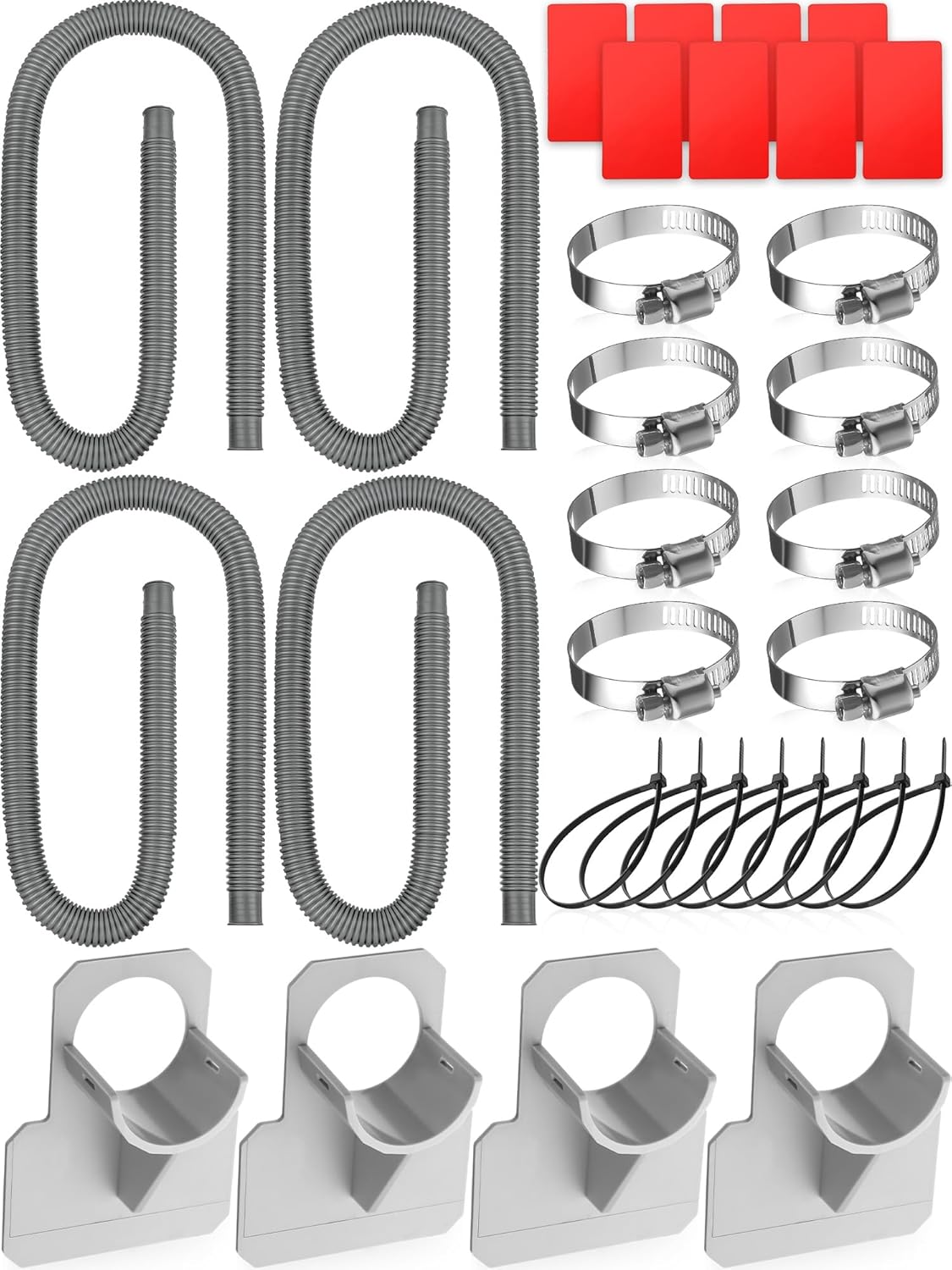 4 Sets Pool Pump Replacement Hose for Above Ground Pools 1.25" Diameter Replacement Hose 59" Long and Pool Pipe Holders Compatible with Filter Pumps 330, 530, 1000 GPH(Griege)