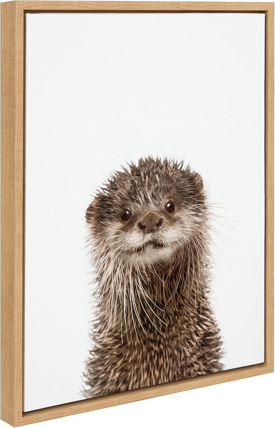 Kate and Laurel Sylvie Animal Studio Otter Framed Canvas Wall Art by Amy Peterson Art Studio; 18x24 Natural; Modern Animal Portrait Art for Wall