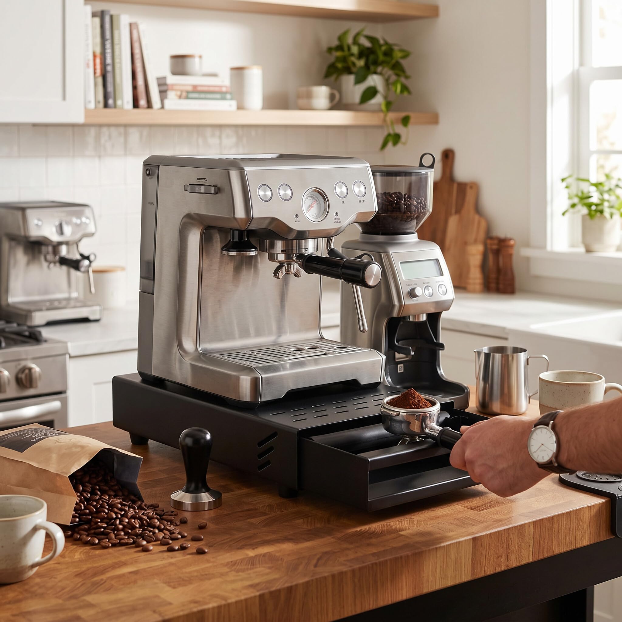 Yosoo Health Gear Szuflada do pukania kawy, szuflada do pukania espresso, pojemnik na fusy kawowe ze stali nierdzewnej do sklepu domowego, pojemnik na fusy kawowe, pudełko do pukania espresso (czarny)