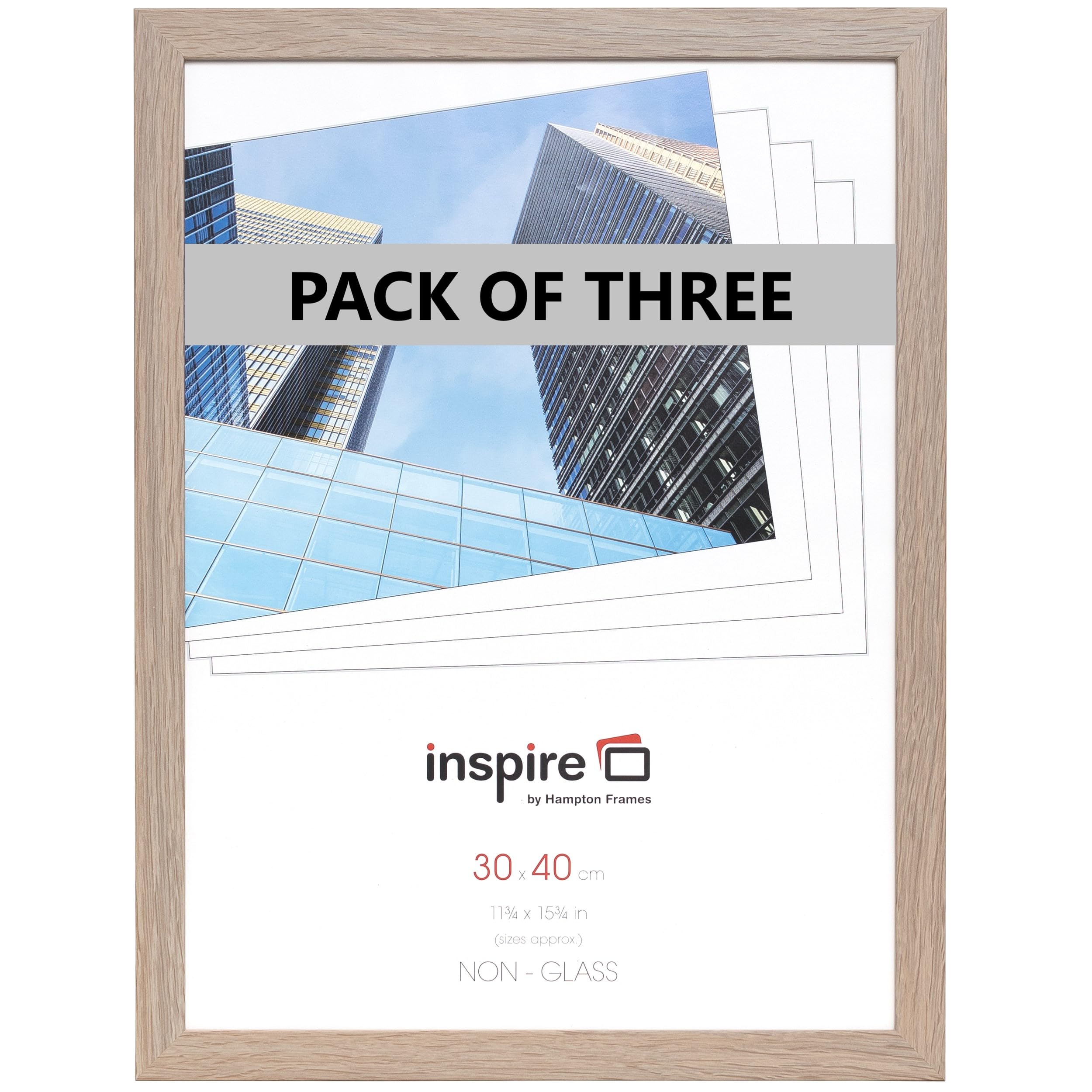 Hampton Frames Oak Effect Sorbonne Picture Frames | 30X40cm, Pack Of 3, Acrylic Front | Wall Mount, Landscape Or Portrait | Display For Photos And Artwork