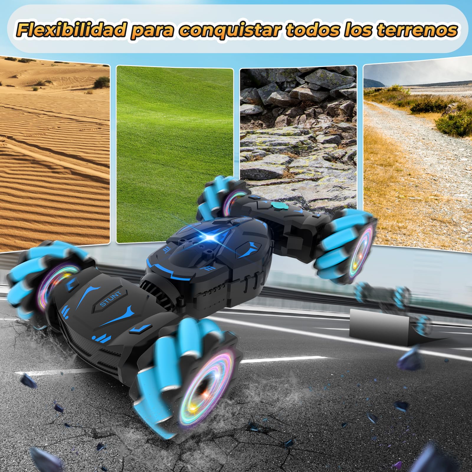 Pristar Coche Teledirigido Coche RC con Luz y Spray Coche Radiocontrol 4x4 2,4 GHz RC Drift Car Rotación 360° Coche Teledirigido con la Mano Carro Regalo Niñas Niños Niños de 4 5 6 8 9 10 Años