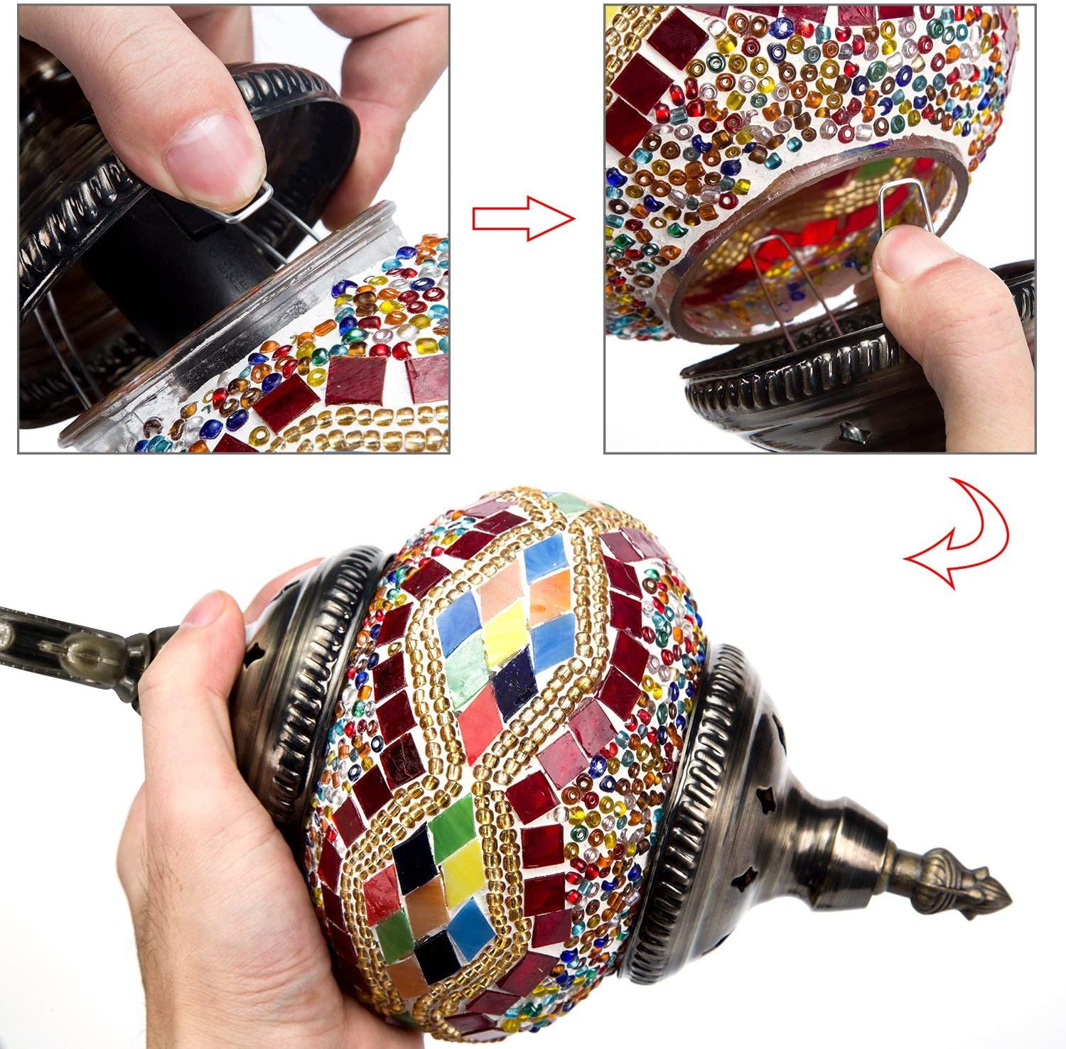 Aolun Mosaic Lamp-Handmade Turkish Mosaic Wall Lamp with Mosaic Lantern, Bronze Base, Unique Wall Light for Room Decoration (Red,Yellow)