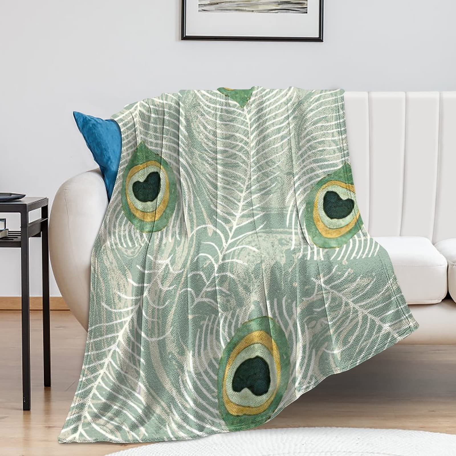 Couverture de lit paon au toucher soyeux et finitions haut de gamme