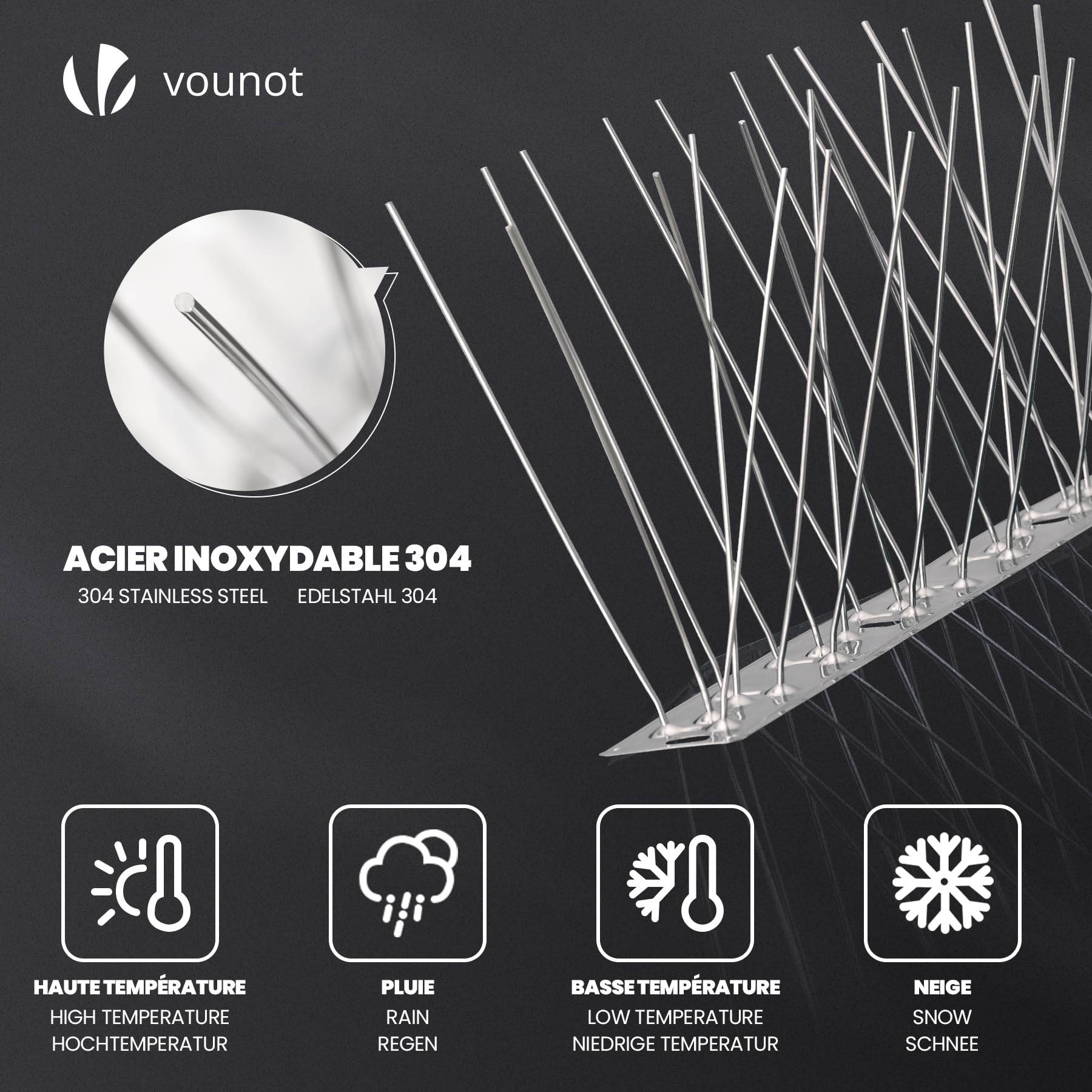 VOUNOT® Pic Anti-Pigeon en Acier Inoxydable 7.5M Pic Anti Oiseaux avec Attaches Câbles Facile à Installer sur Toit Balcon Fenêtre 30 Pcs x 25cm pour eloigner Les Corbeaux Les Mouettes et Les Moineaux