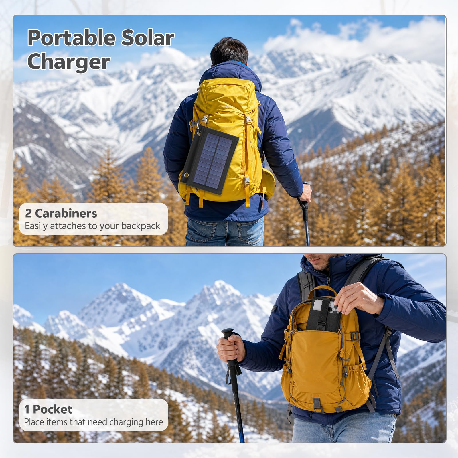 Starvortex Pannello Solare Portatile da 20W, Caricabatterie Solare Pieghevole USB 5V Impermeabile IP65 con 2 Ganci, per Telefono, Power Bank, Campeggio, Escursionismo, Emergenza