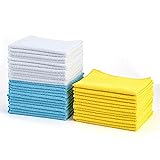 Amazon Basics Microfiber Cleaning Cloth, Non-Abrasive, Reusable and Washable, Pack of 36, Blue/White/Yellow, 16' x 12' Blue/White/Yellow 36-Pack