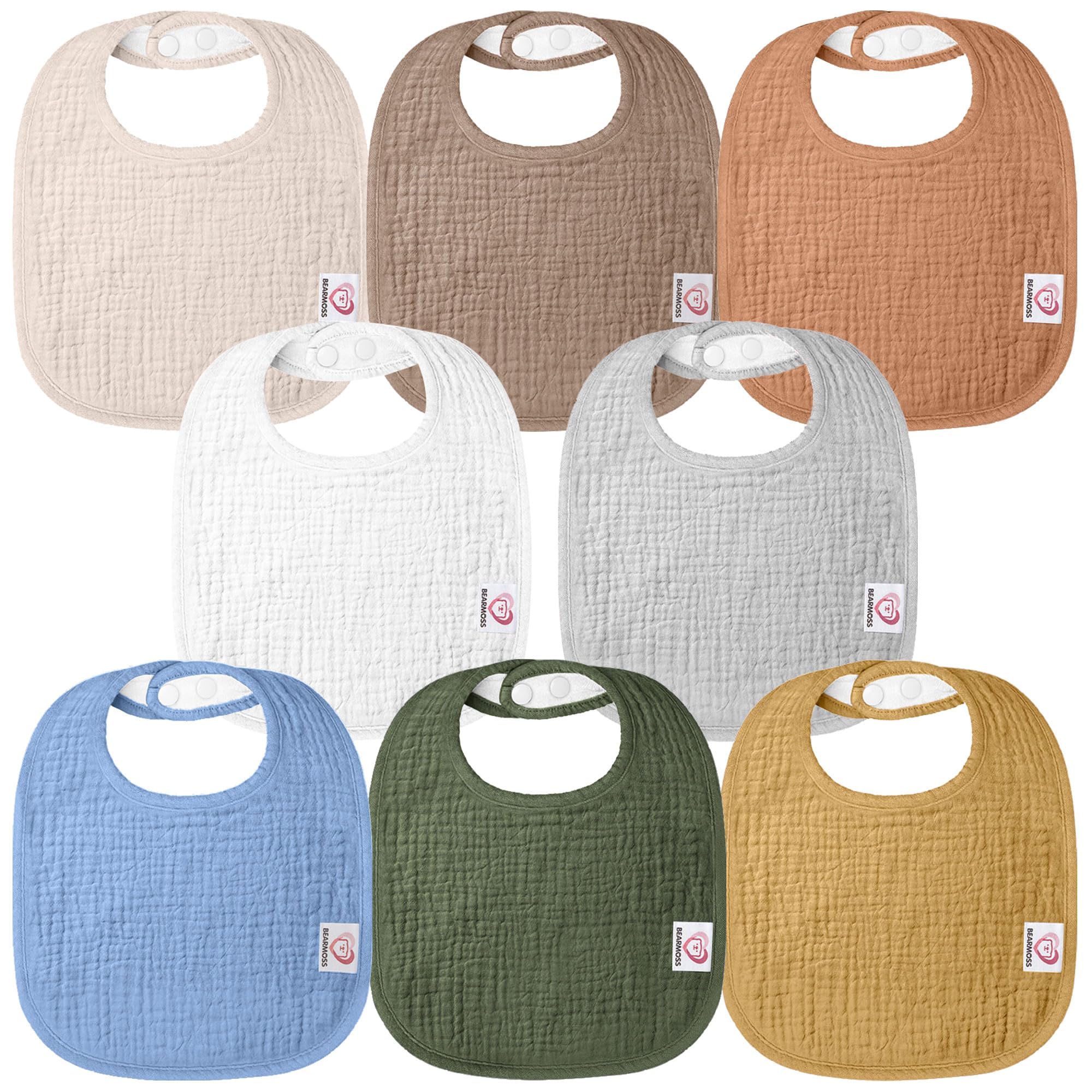 bearmoss Bavaglino Neonato, 100% Cotone, Bavaglino Quadrato per Bambini, Bavaglini Regolabili, Morbidi Bavaglini per Bambini e Bambine, 8 Pezzi