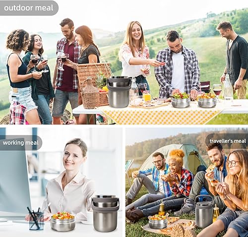 Miniatura 6 de Termo de almuerzo para adultos para comida caliente con insertos apilable, caja Bento de acero inoxidable aislado al vacío (60 onzas color acero)