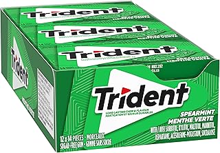 Trident Sugar Free Spearmint Chewing Gum Superpak, 12 Pack (14 Pieces Each)