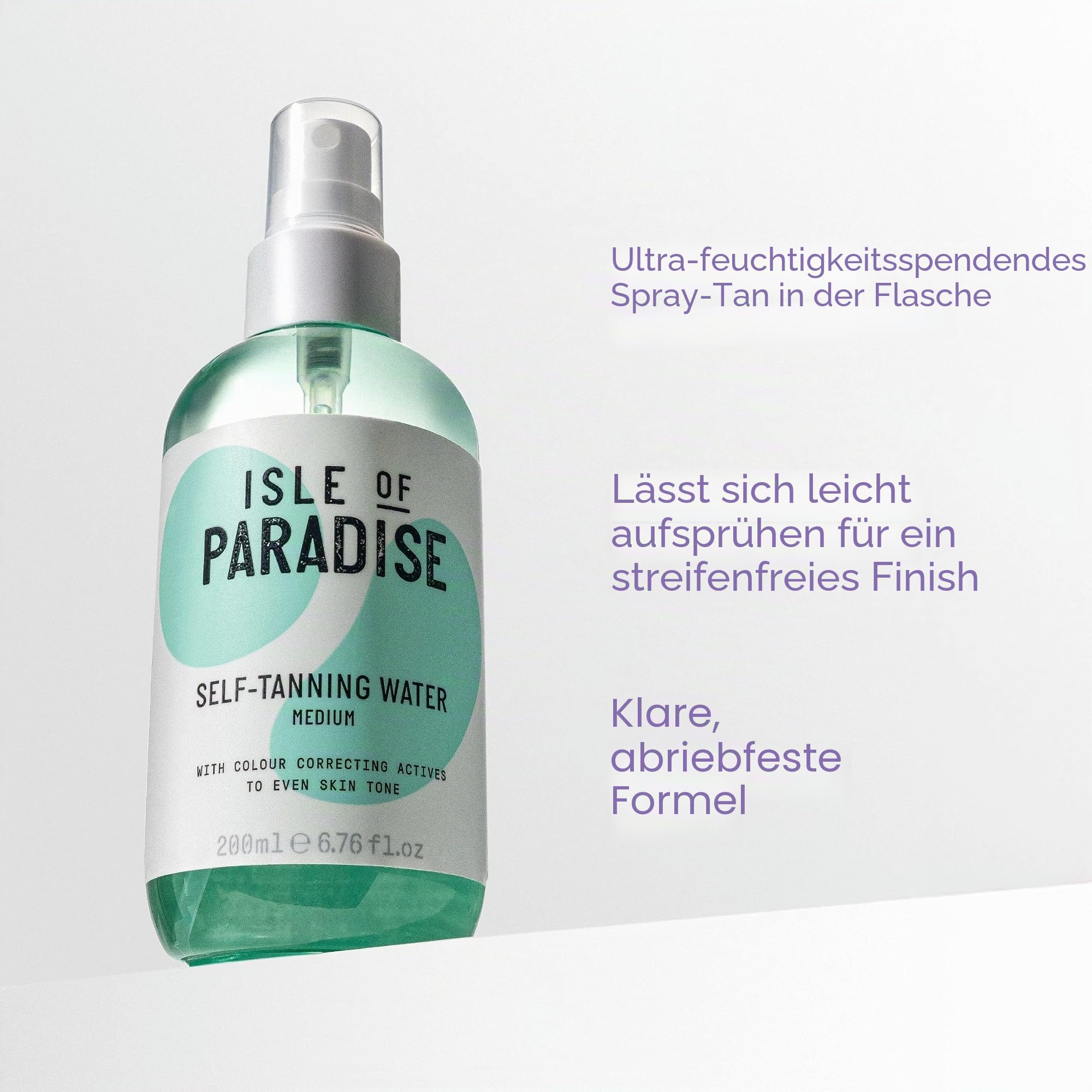Isle of Paradise Selbstbräunungswasser feuchtigkeitsspendend, natürliche Inhaltsstoffe, vegan, 200 ml, Medium