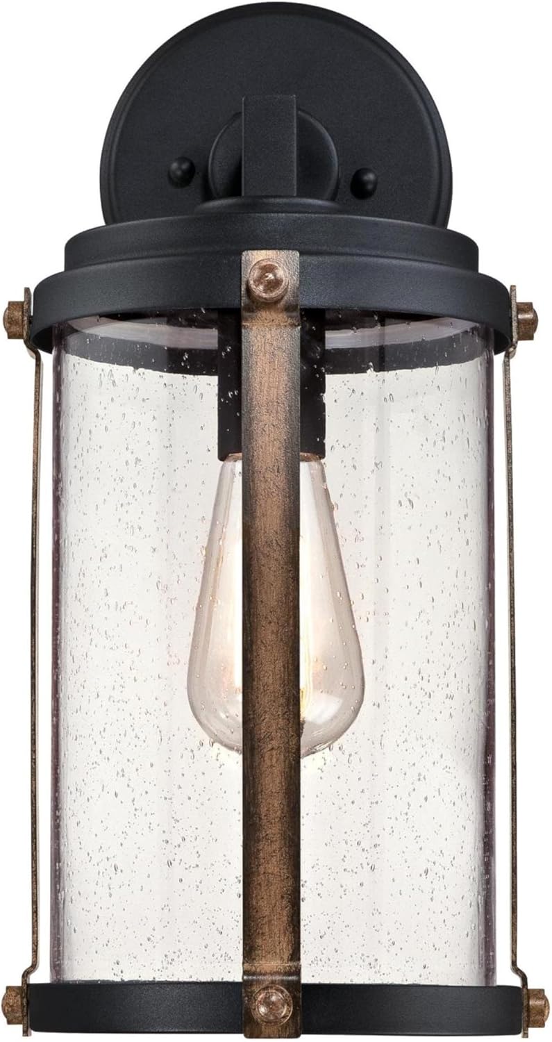 Westinghouse 6120600 Armin Vintage-Style One Light Outdoor Wall Fixture with Motion Sensor, Textured Black Finish, Clear Ribbed Glass