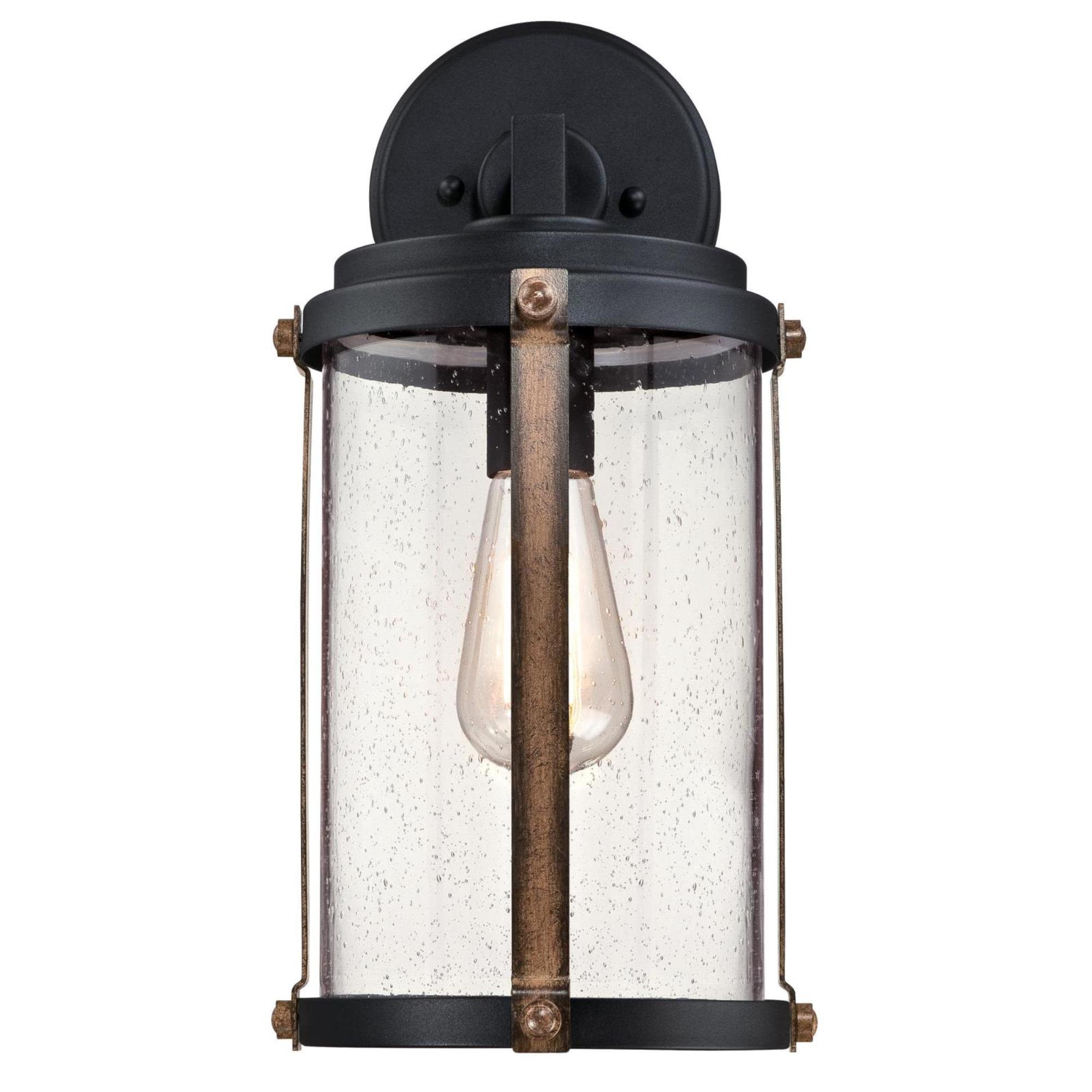 Westinghouse 6358800 Armin One-Light, Textured Black Finish with Barnwood Accents and Clear Seeded Glass OUTDOOR WALL Fixture,