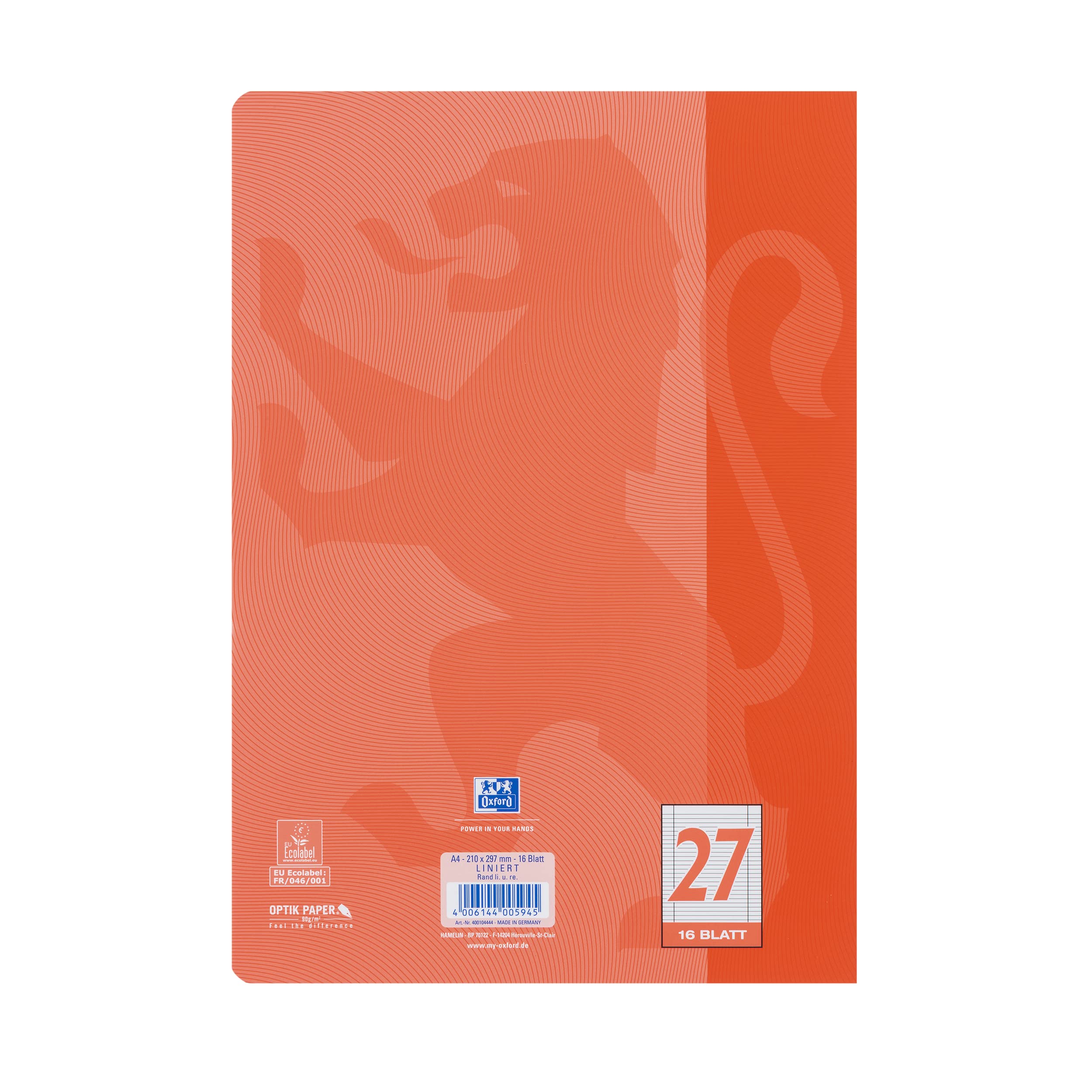 Oxford Touch 400104444 Exercise Book DIN A4 Lined 16 Pages, Coral 