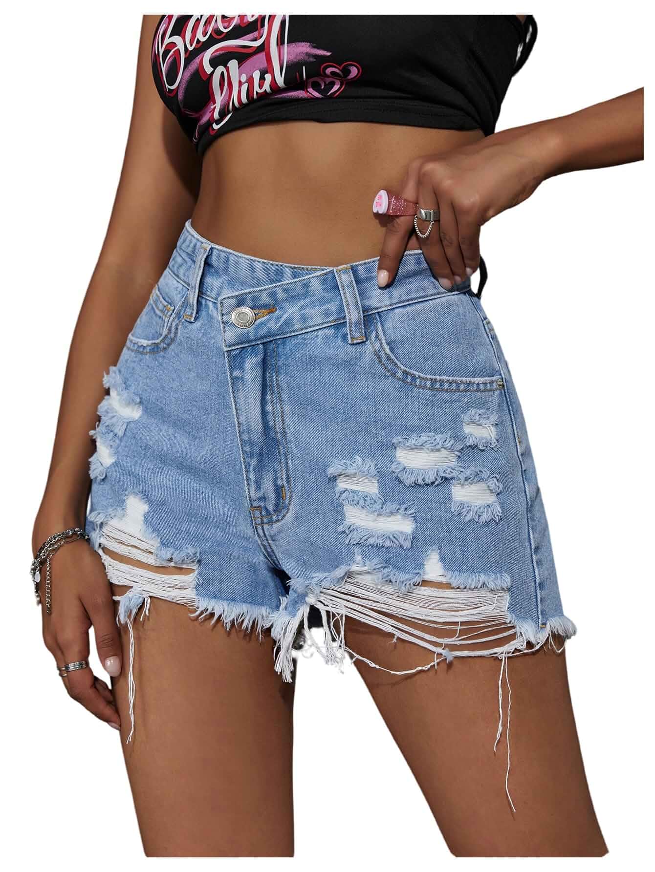 Floerns Women's High Waisted Distressed Denim Shorts Ripped Y2k Mini Jean Shorts