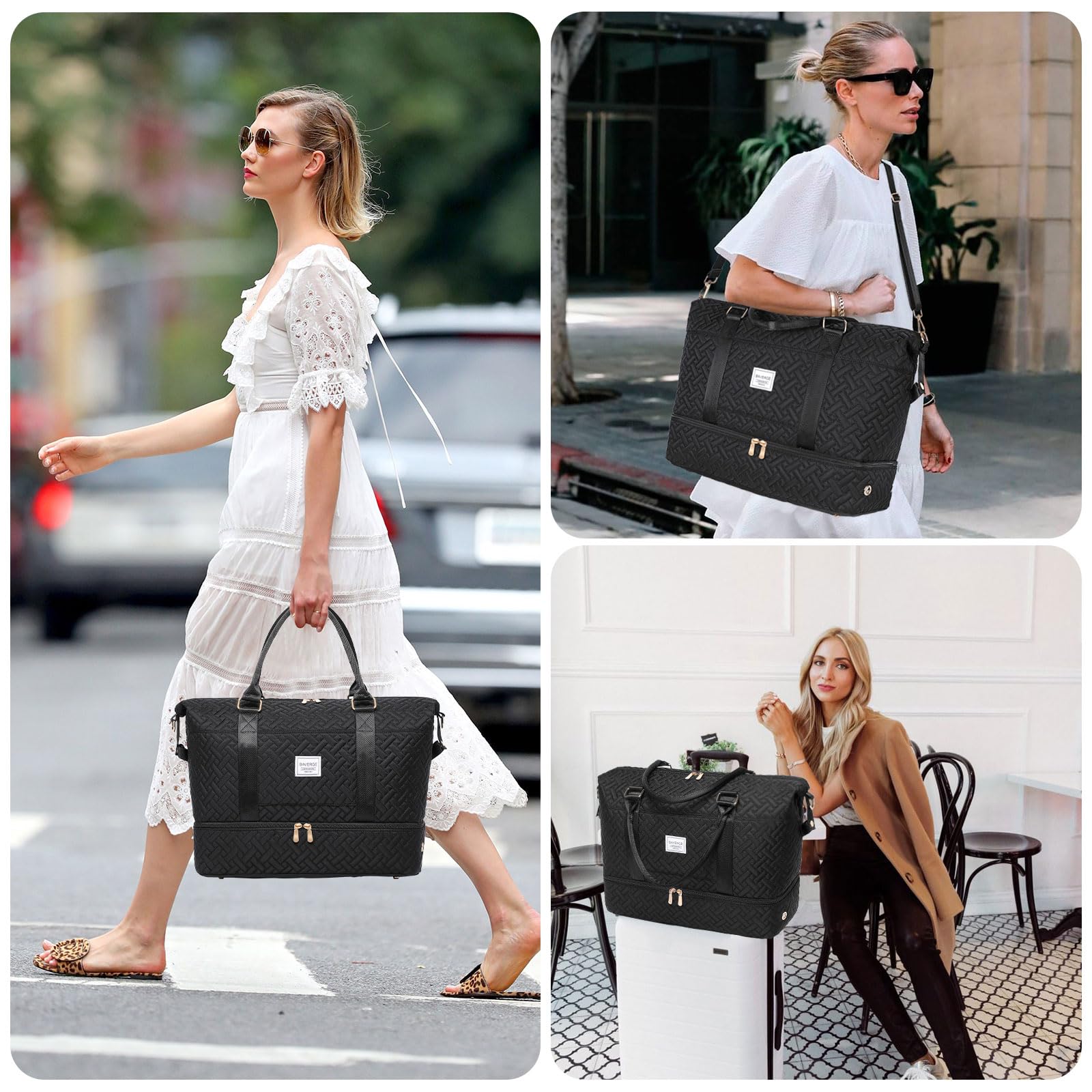 Bolsa de deporte de viaje bolsa de fin de semana con compartimento para zapatos, bolso de mano para mujer con bolsa de tocador, bolsa de gimnasio de 50 L con bolsillo húmedo, bolsas de hospital