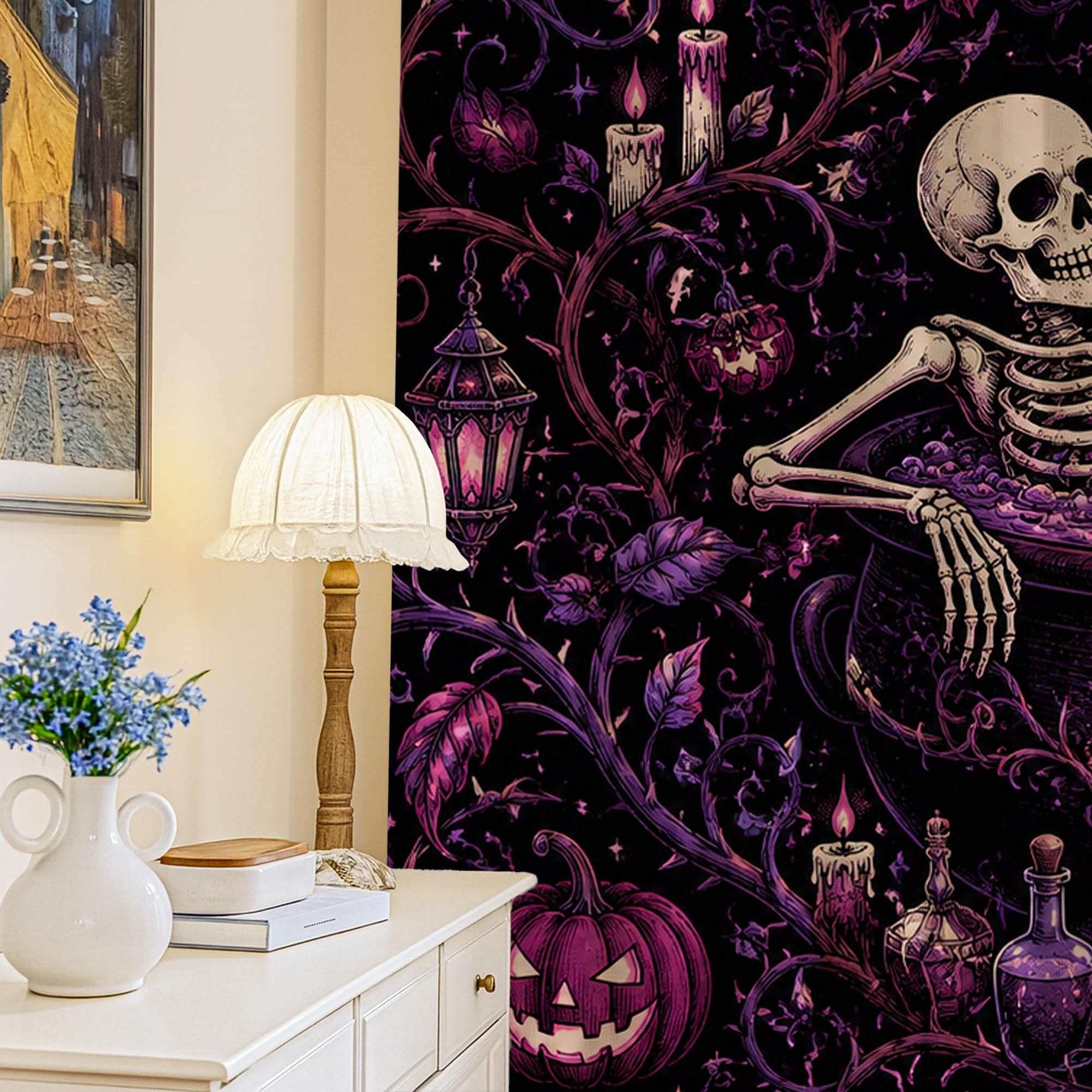 Rideau occultant infroissable Halloween violet à œillets cuisine