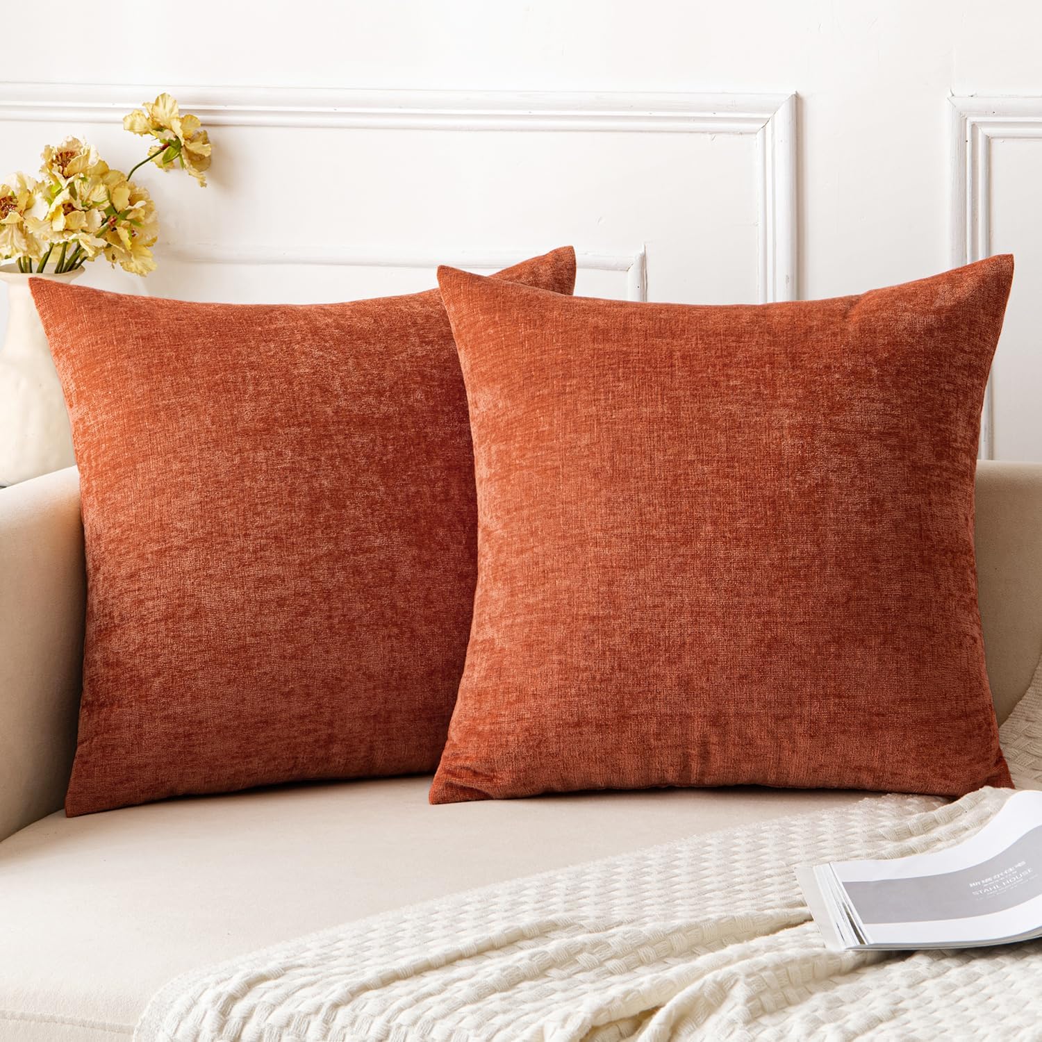 Amazon.com: MIULEE Pack of 2 Rust Pillow Covers 20x20 Inch Decorative ...