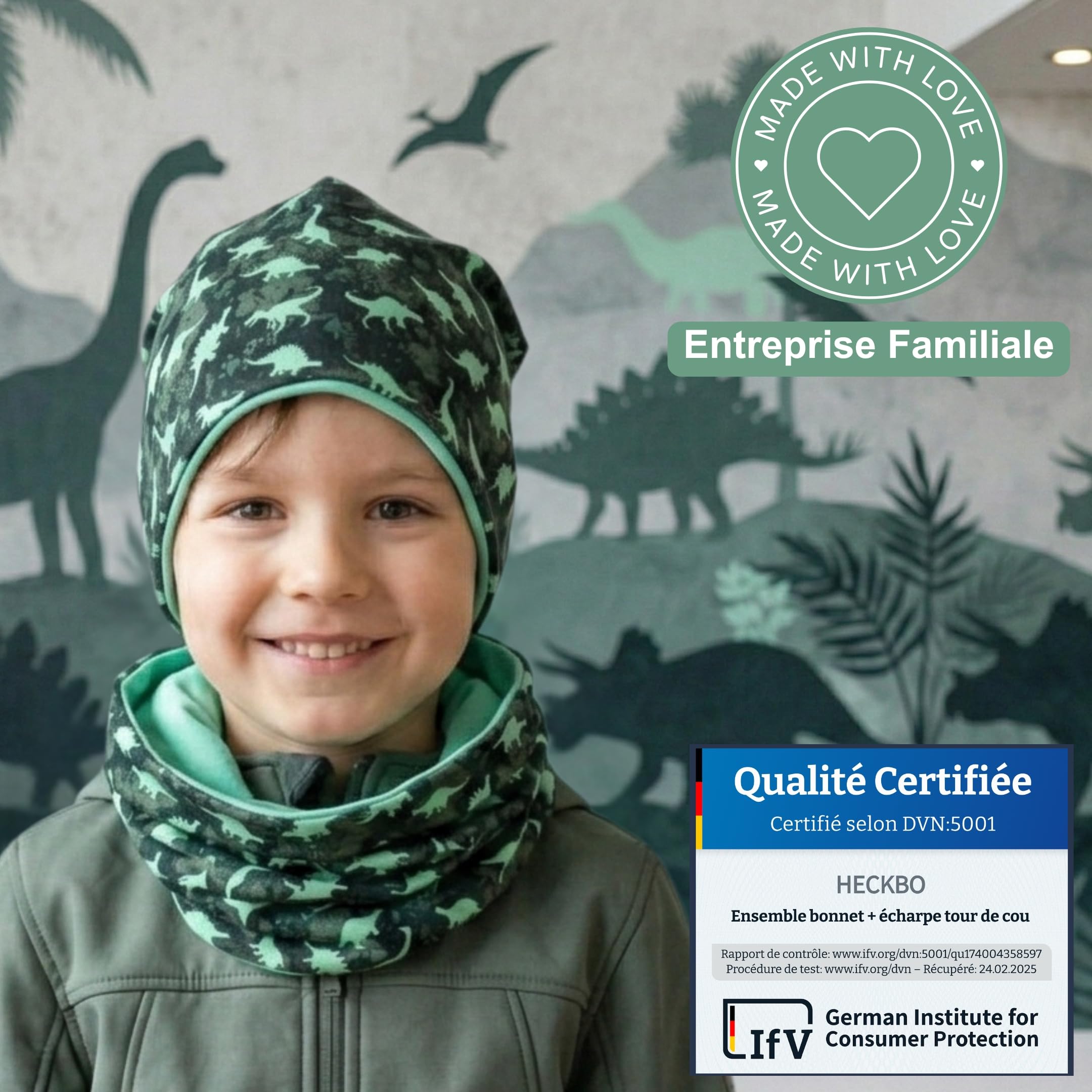 HECKBO Ensemble bonnet beanie et tour de cou pour enfants – intérieur en polaire ou jersey (réversible) – unisexe filles/garçons – 95% coton – pour l’automne, le printemps et l’hiver