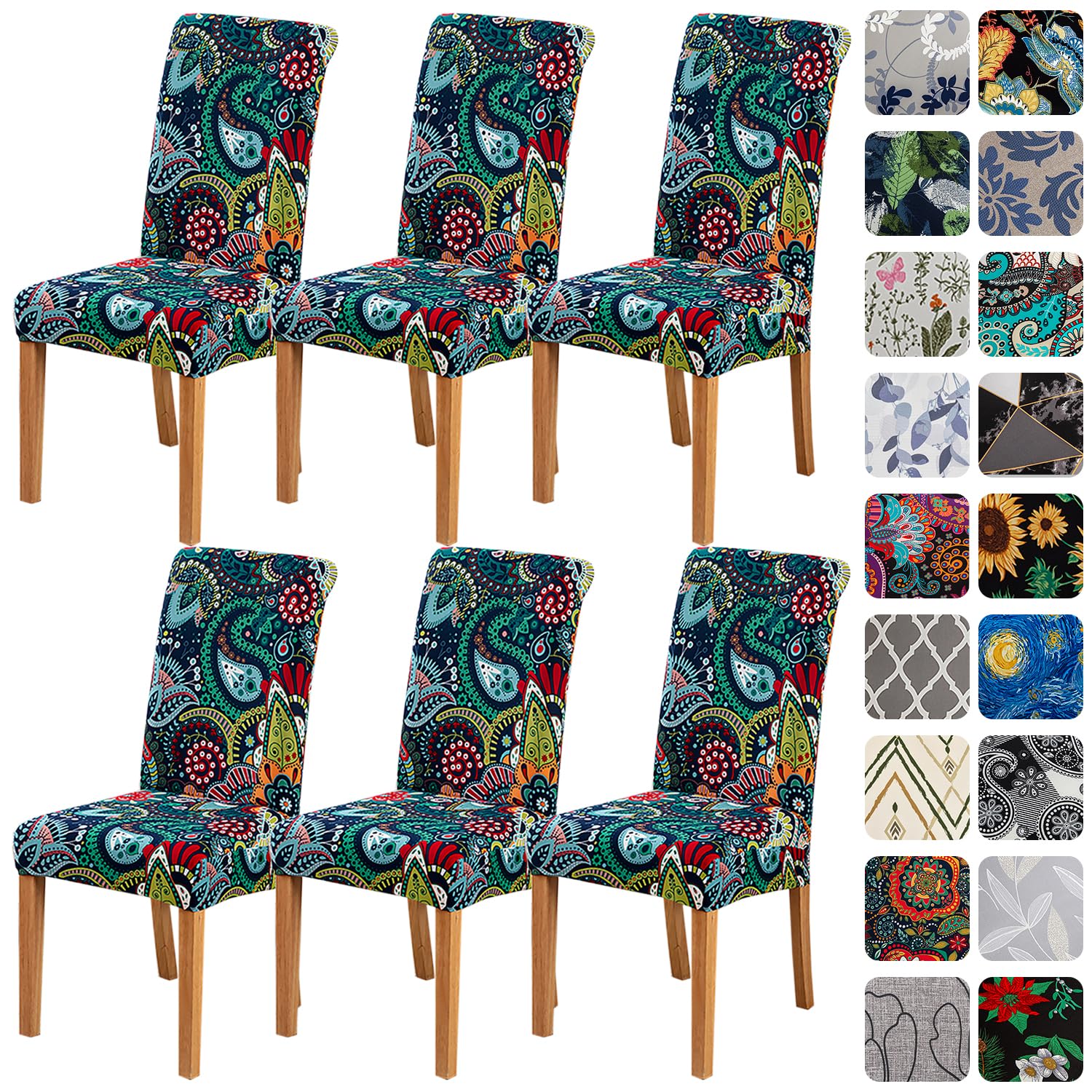 HZDHCLH Chair Covers Slipcovers 4/6 PCs Stretch Removable Washable Short Dining Chair Protector Cover Seat for Hotel,Dining Room,Ceremony (Secret Realm,6 PCS)