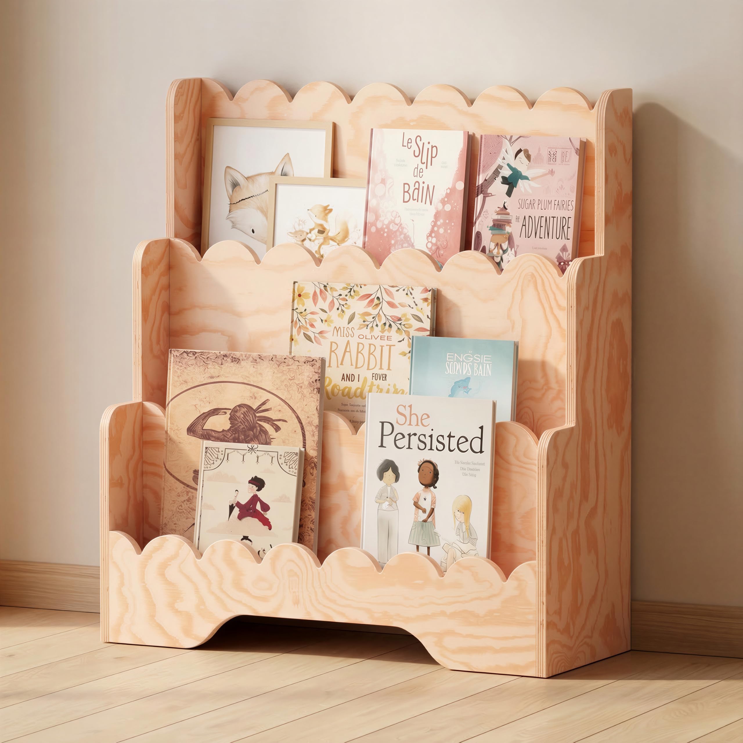 smartwood Montessori Bücherregal Kinder, FSC-Kiefernholz, Natur, LULU | 3-stufig, 64x31,5x71 cm, Einfache Montage, FSC-zertifiziert, bietet Platz für Bücher & Spielzeug, ideal für Kinderzimmer