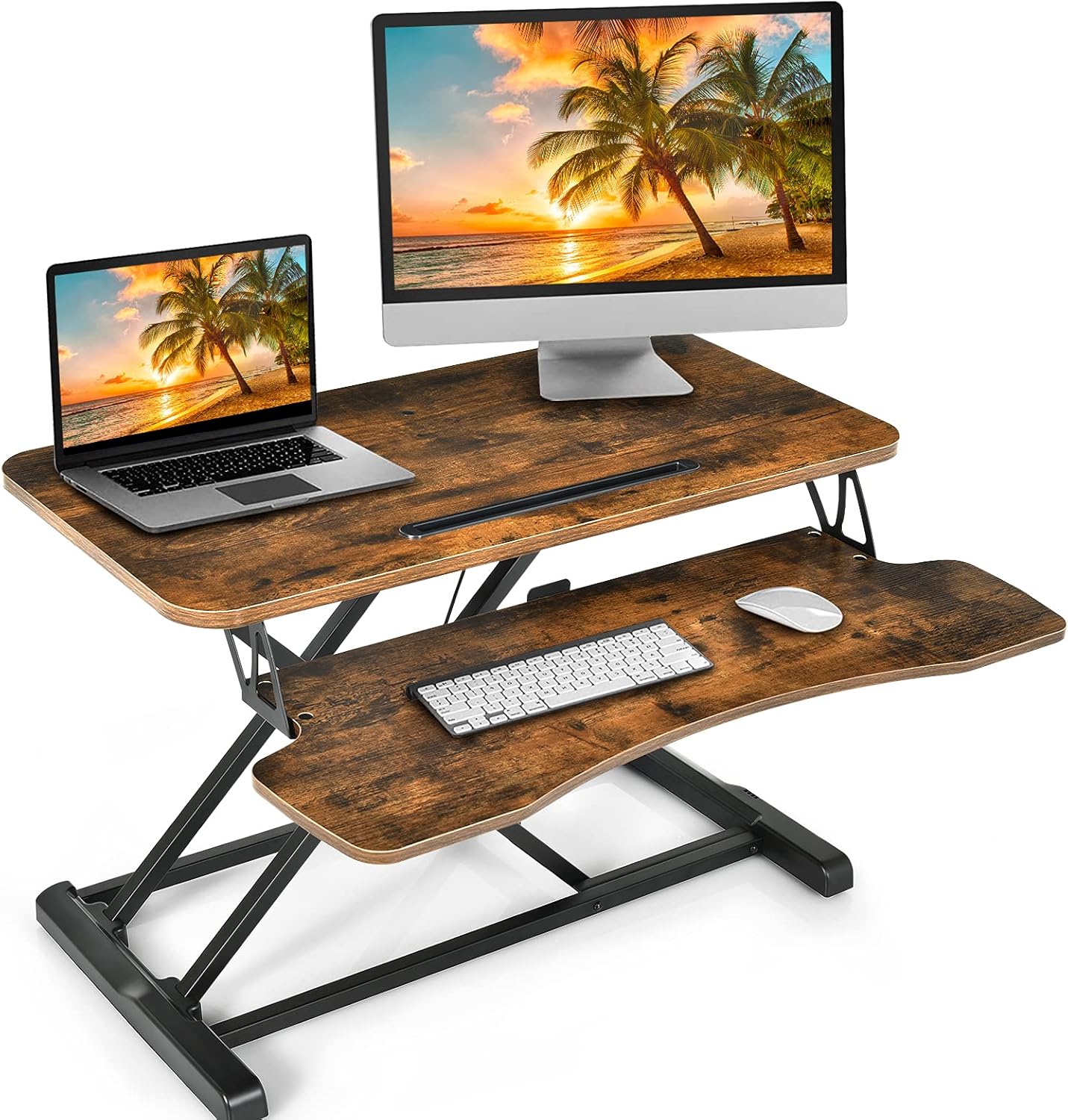 COSTWAY Height Adjustable Standing Desk, Single/Dual Tiered Sit Stand