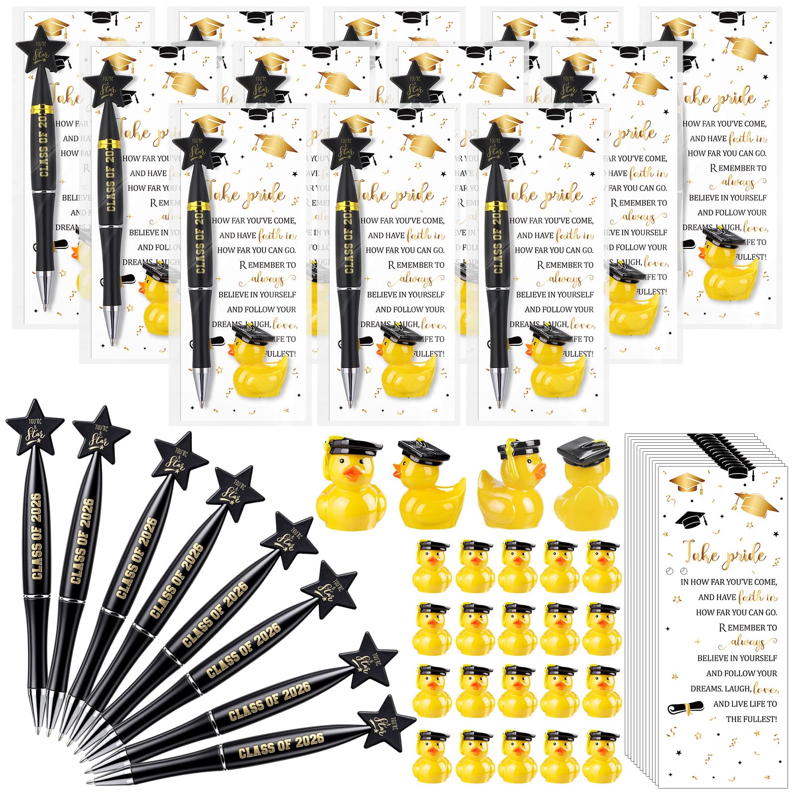 Uoeo 20 Sets Class of 2026 Graduation Gifts Bulk You're a Star Ballpoint Pens with Inspirational Cards Cap Resin Ducks School Leavers Gifts End of Term Leaving Gift for College University High School